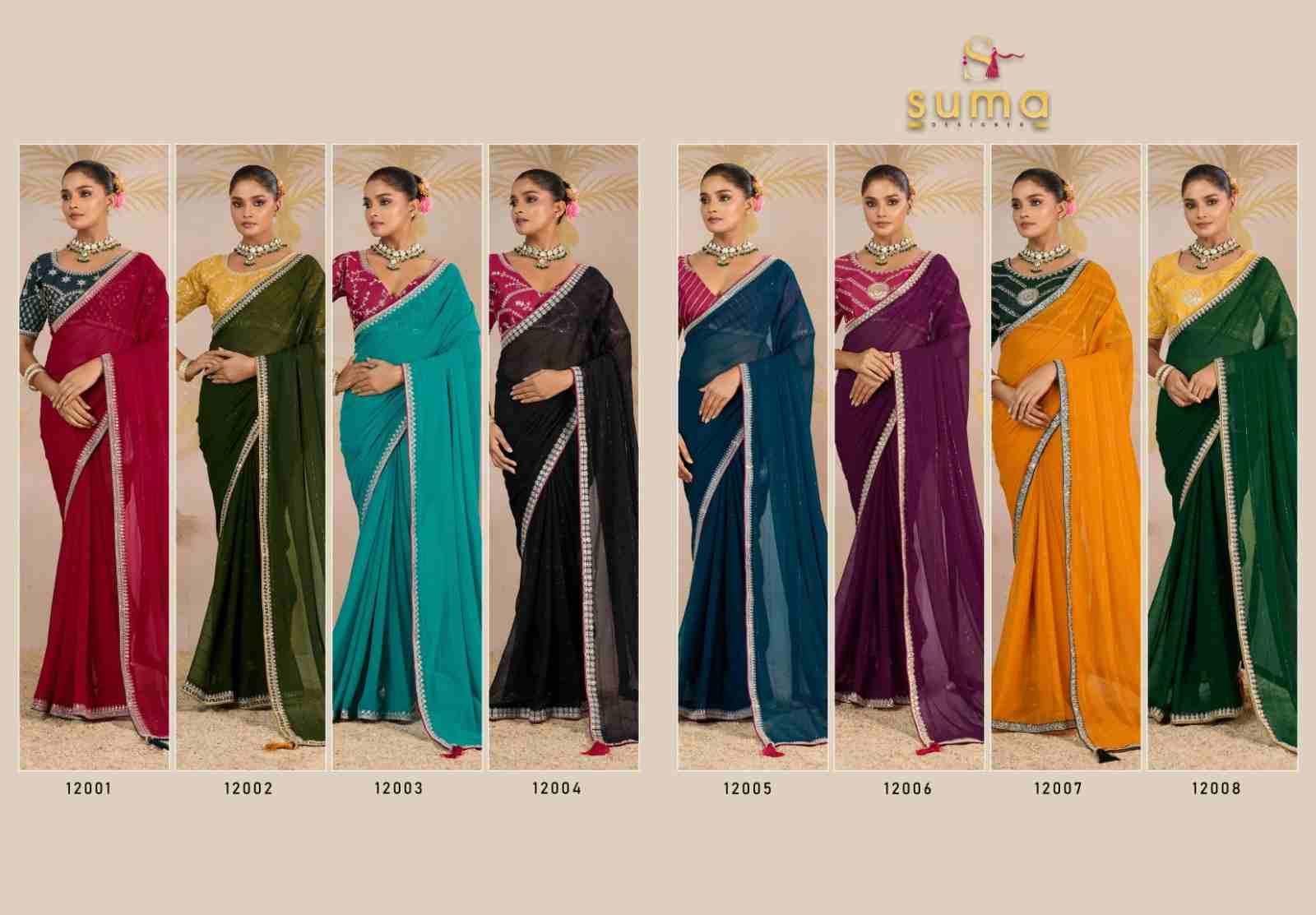 Jiya By Suma 12001 To 12008 Series Indian Traditional Wear Collection Beautiful Stylish Fancy Colorful Party Wear & Occasional Wear Georgette Sarees At Wholesale Price