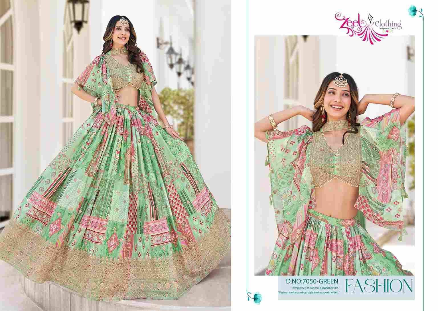 Queen By Zeel Clothing 7050-A To 7050-H Series Designer Beautiful Collection Occasional Wear & Party Wear Chinnon Silk Lehengas At Wholesale Price