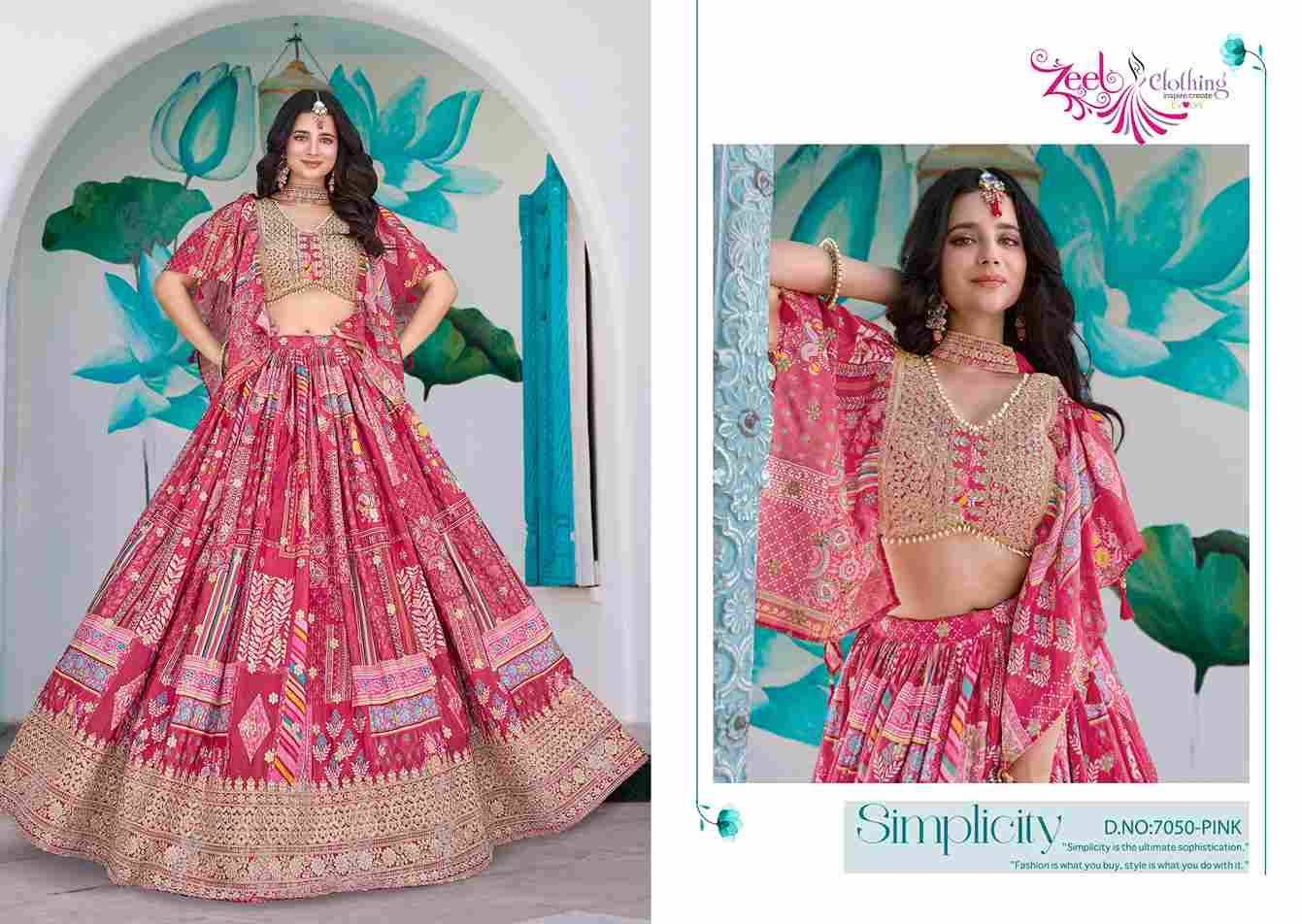 Queen By Zeel Clothing 7050-A To 7050-H Series Designer Beautiful Collection Occasional Wear & Party Wear Chinnon Silk Lehengas At Wholesale Price