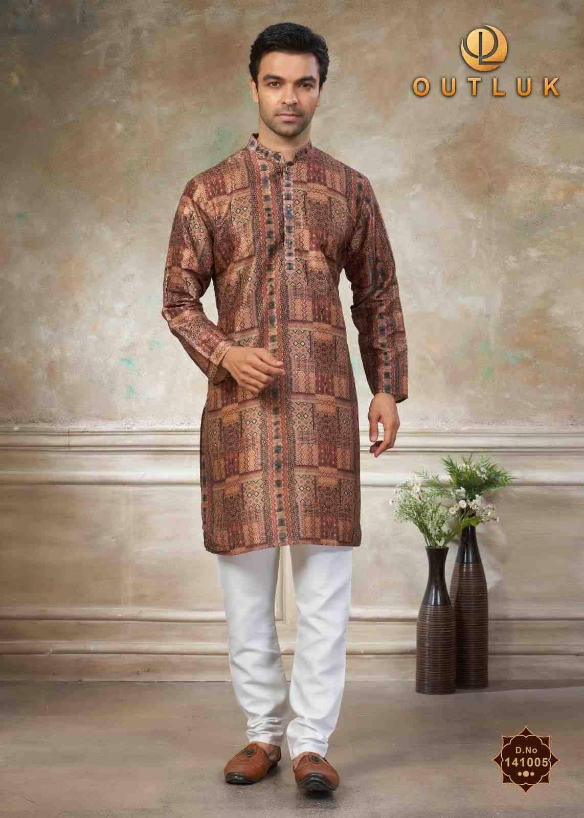Outluk Vol-141 By Outluk 141001 To 141008 Series Beautiful Colorful Stylish Fancy Casual Wear & Ethnic Wear & Ready To Wear Pure Silk Kurtas With Pajamas At Wholesale Price