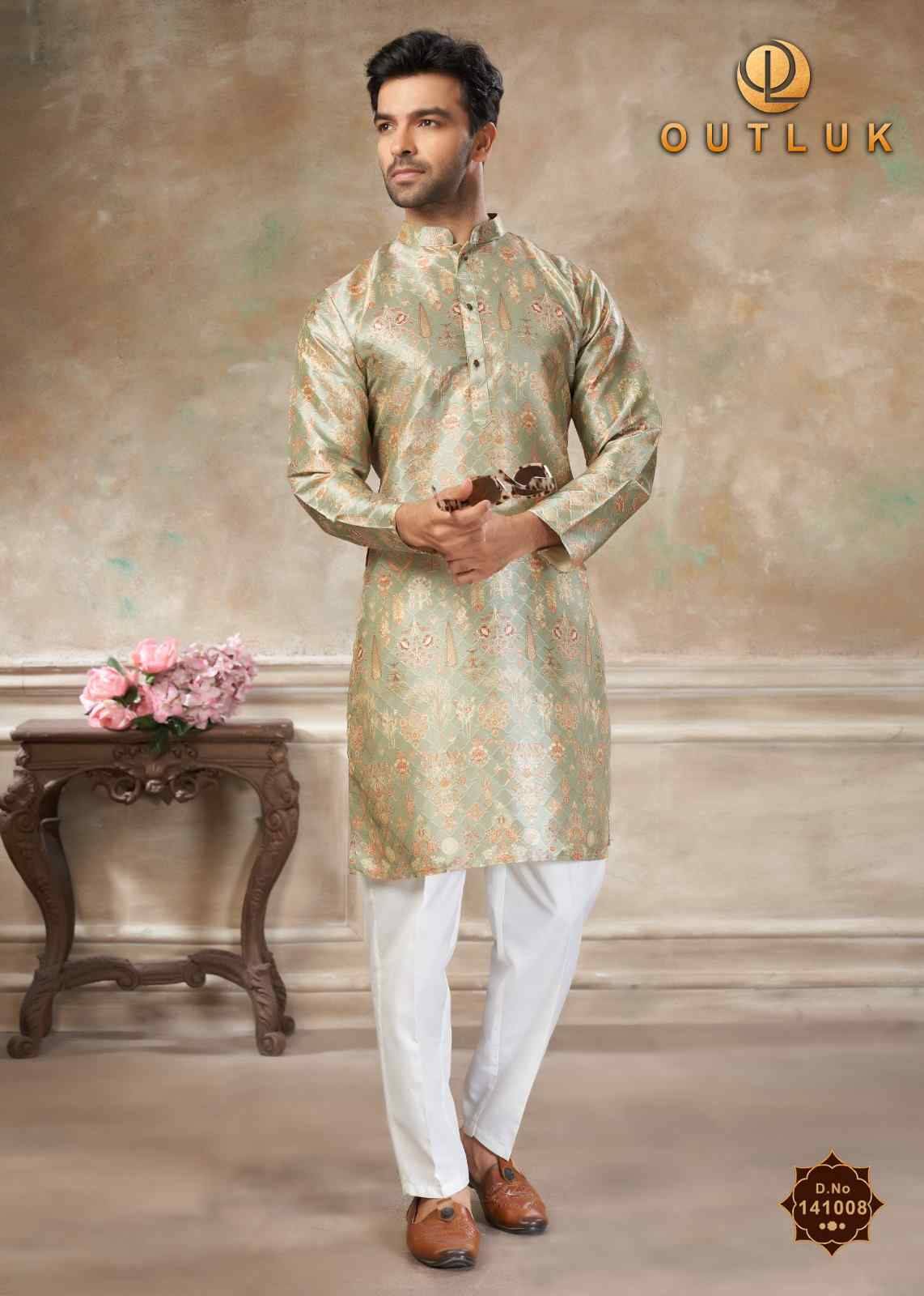Outluk Vol-141 By Outluk 141001 To 141008 Series Beautiful Colorful Stylish Fancy Casual Wear & Ethnic Wear & Ready To Wear Pure Silk Kurtas With Pajamas At Wholesale Price