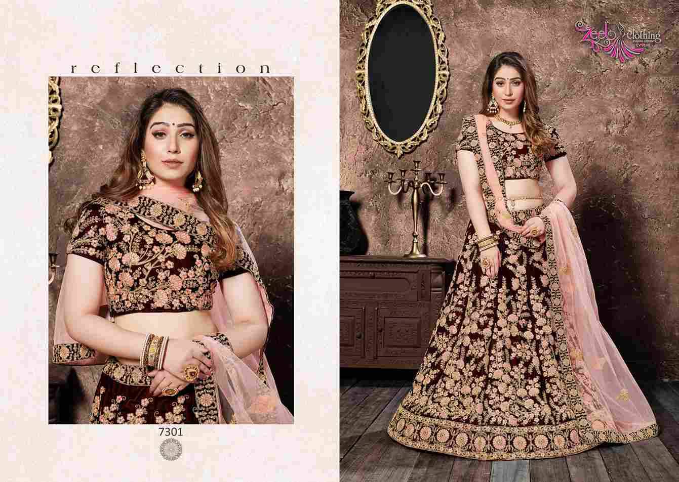 Neo Romantic By Zeel Clothing 7301 To 7305 Series Designer Beautiful Collection Occasional Wear & Party Wear Velvet/Silk Lehengas At Wholesale Price