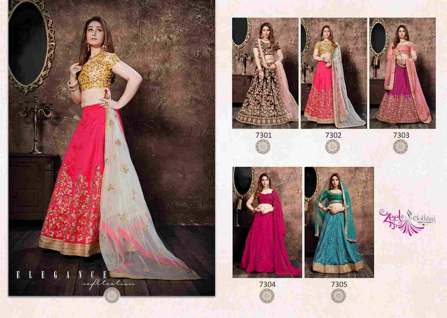 Neo Romantic By Zeel Clothing 7301 To 7305 Series Designer Beautiful Collection Occasional Wear & Party Wear Velvet/Silk Lehengas At Wholesale Price