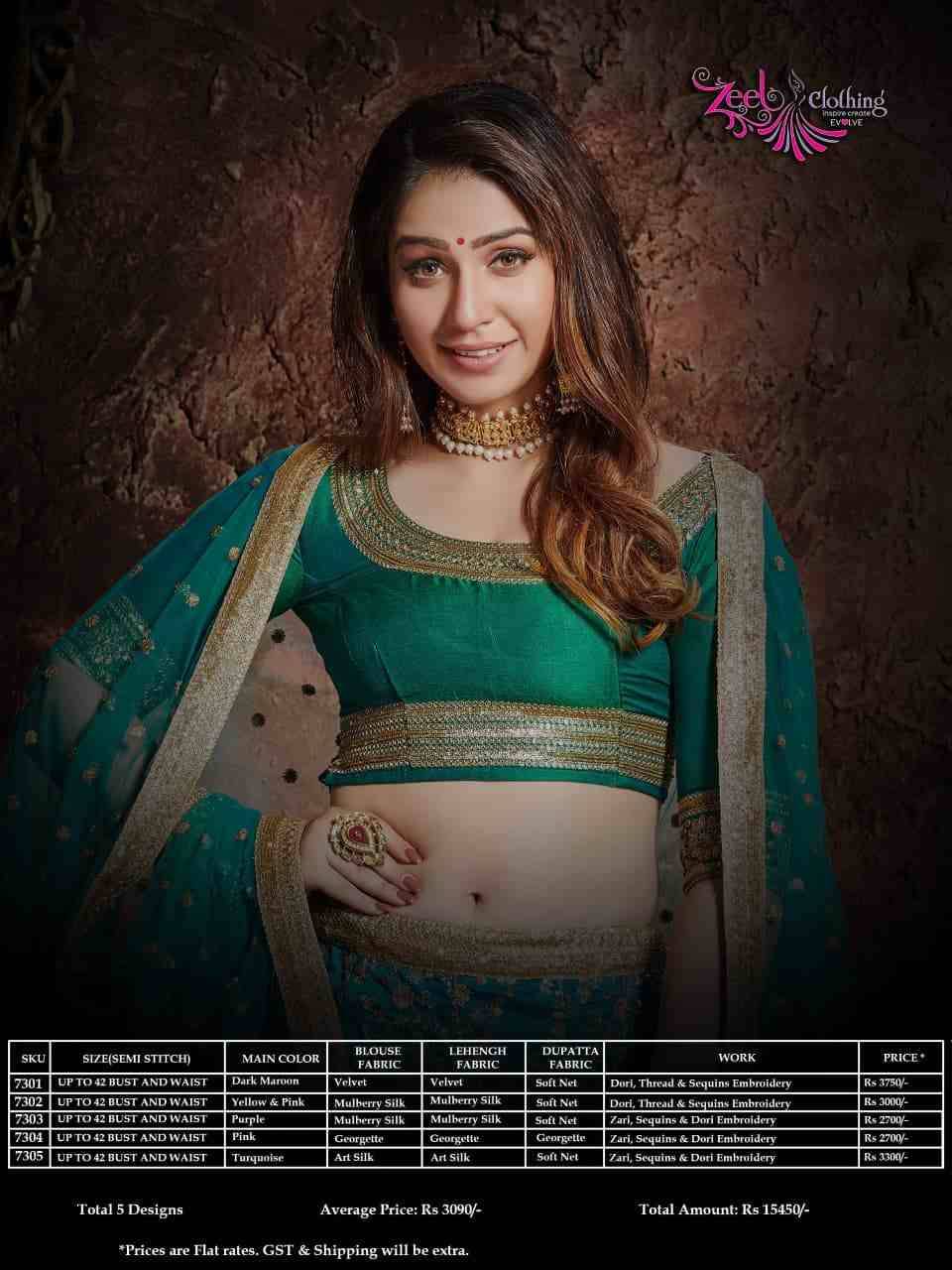 Neo Romantic By Zeel Clothing 7301 To 7305 Series Designer Beautiful Collection Occasional Wear & Party Wear Velvet/Silk Lehengas At Wholesale Price