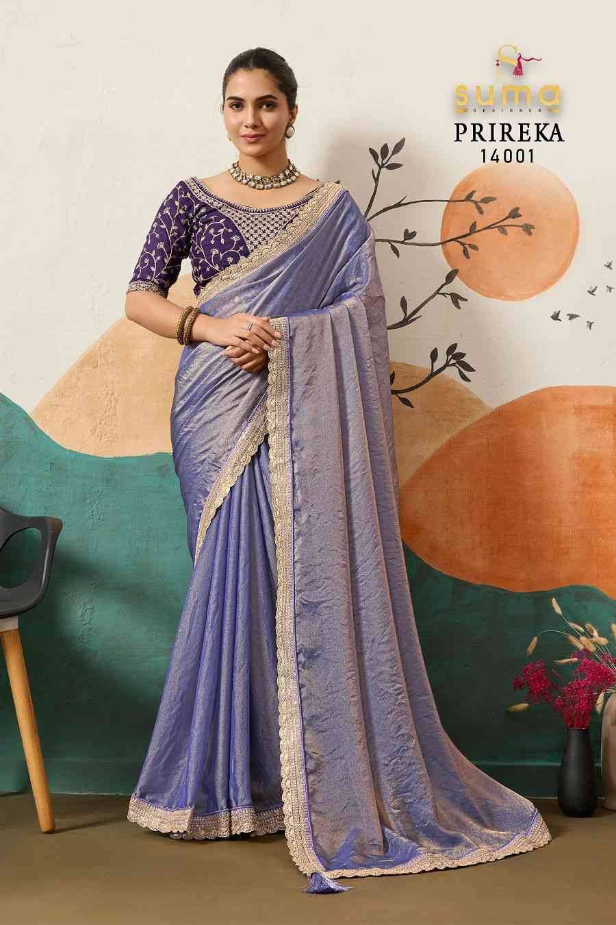 Prireka By Suma 14001 To 14006 Series Indian Traditional Wear Collection Beautiful Stylish Fancy Colorful Party Wear & Occasional Wear Moss Sarees At Wholesale Price