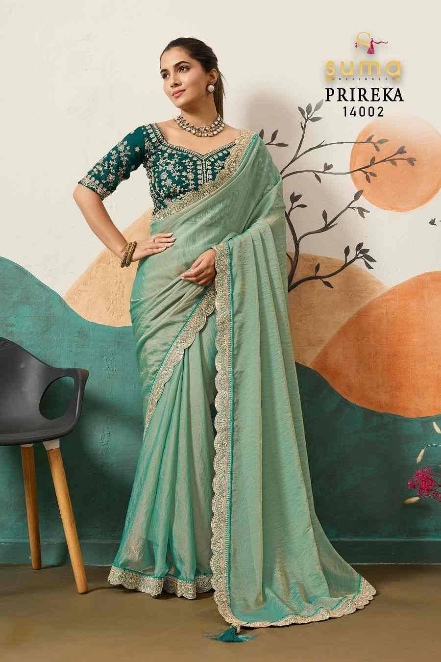 Prireka By Suma 14001 To 14006 Series Indian Traditional Wear Collection Beautiful Stylish Fancy Colorful Party Wear & Occasional Wear Moss Sarees At Wholesale Price