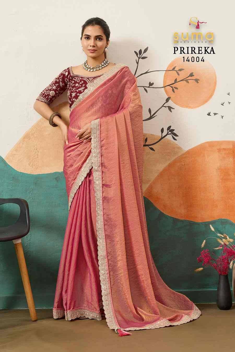 Prireka By Suma 14001 To 14006 Series Indian Traditional Wear Collection Beautiful Stylish Fancy Colorful Party Wear & Occasional Wear Moss Sarees At Wholesale Price