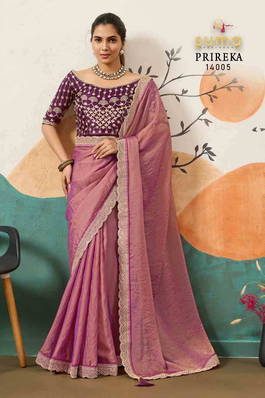 Prireka By Suma 14001 To 14006 Series Indian Traditional Wear Collection Beautiful Stylish Fancy Colorful Party Wear & Occasional Wear Moss Sarees At Wholesale Price