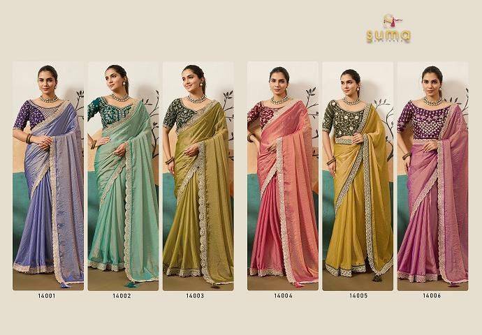 Prireka By Suma 14001 To 14006 Series Indian Traditional Wear Collection Beautiful Stylish Fancy Colorful Party Wear & Occasional Wear Moss Sarees At Wholesale Price