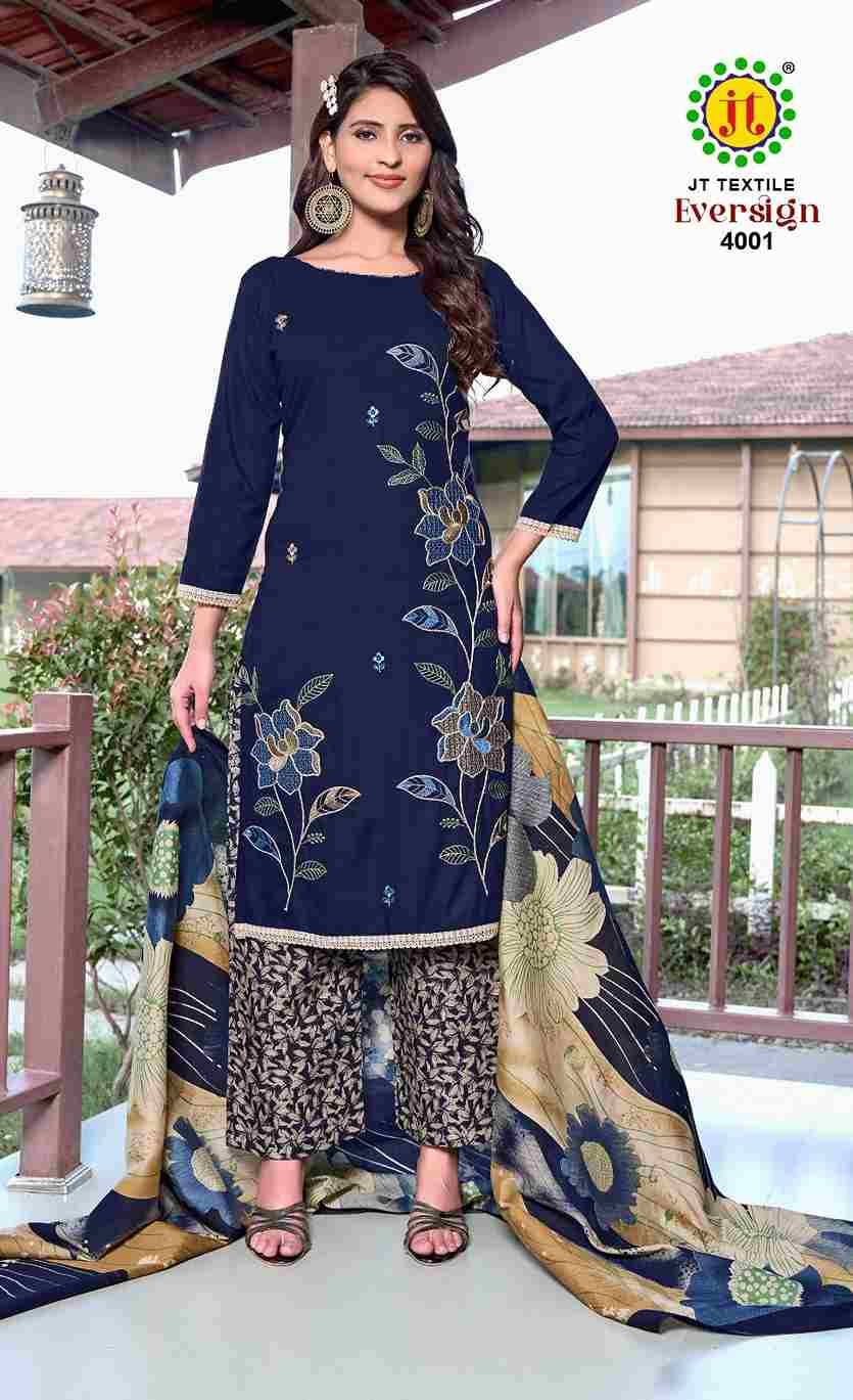 Eversign Vol-4 By JT 4001 To 4005 Series Beautiful Festive Suits Colorful Stylish Fancy Casual Wear & Ethnic Wear Rayon Dresses At Wholesale Price