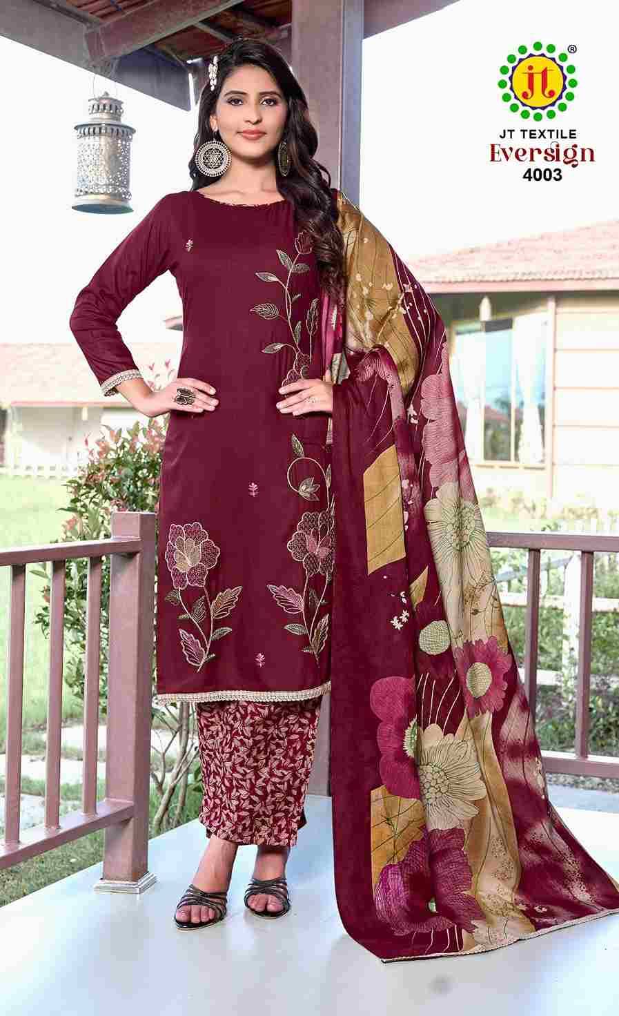 Eversign Vol-4 By JT 4001 To 4005 Series Beautiful Festive Suits Colorful Stylish Fancy Casual Wear & Ethnic Wear Rayon Dresses At Wholesale Price