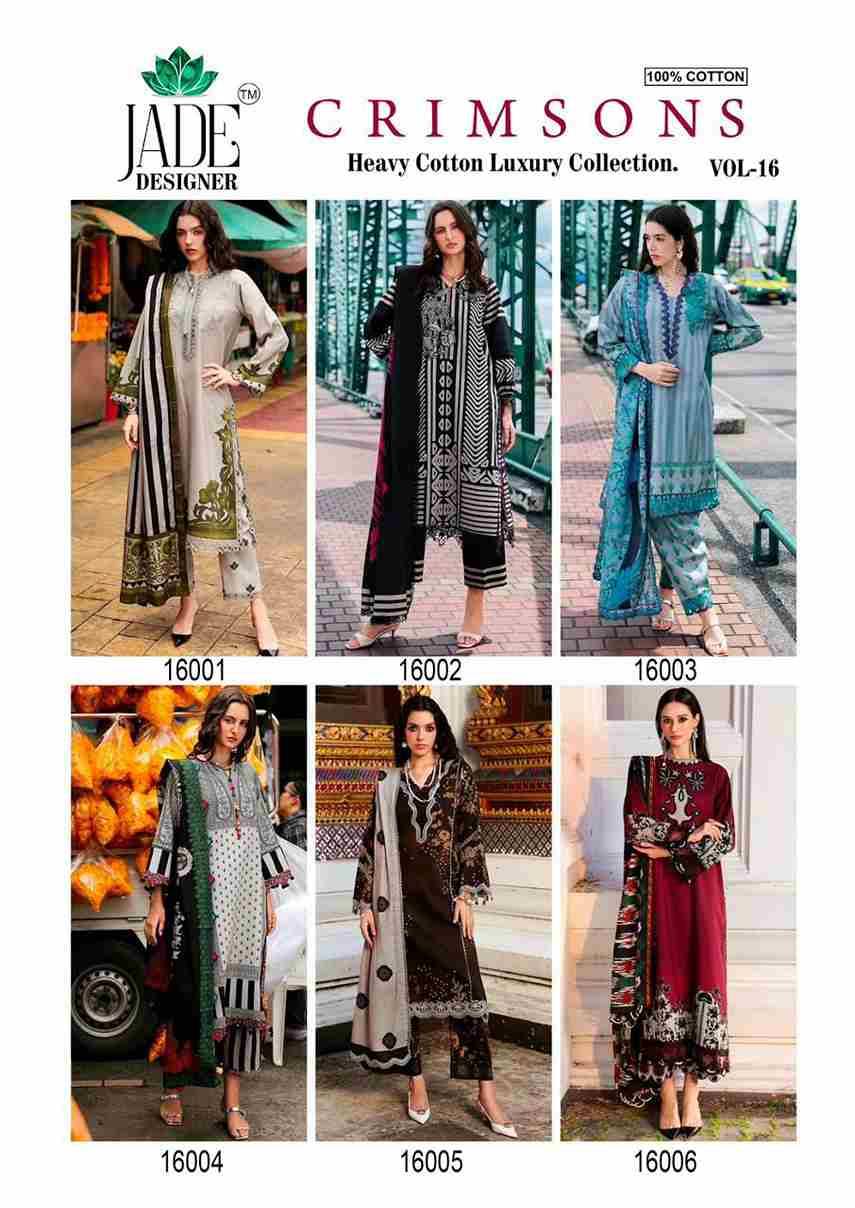 Crimsons Vol-16 By Jade 16001 To 16006 Series Beautiful Festive Suits Colorful Stylish Fancy Casual Wear & Ethnic Wear Pure Cambric Cotton Embroidered Dresses At Wholesale Price