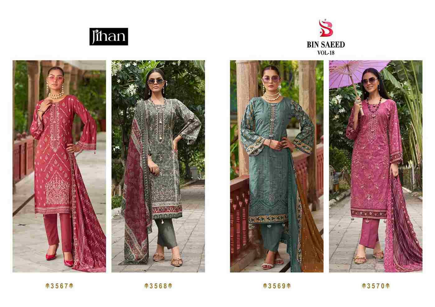 Bin Saeed Vol-18 By Jihan 3567 To 3570 Series Beautiful Festive Suits Stylish Fancy Colorful Casual Wear & Ethnic Wear Pure Lawn Print Dresses At Wholesale Price