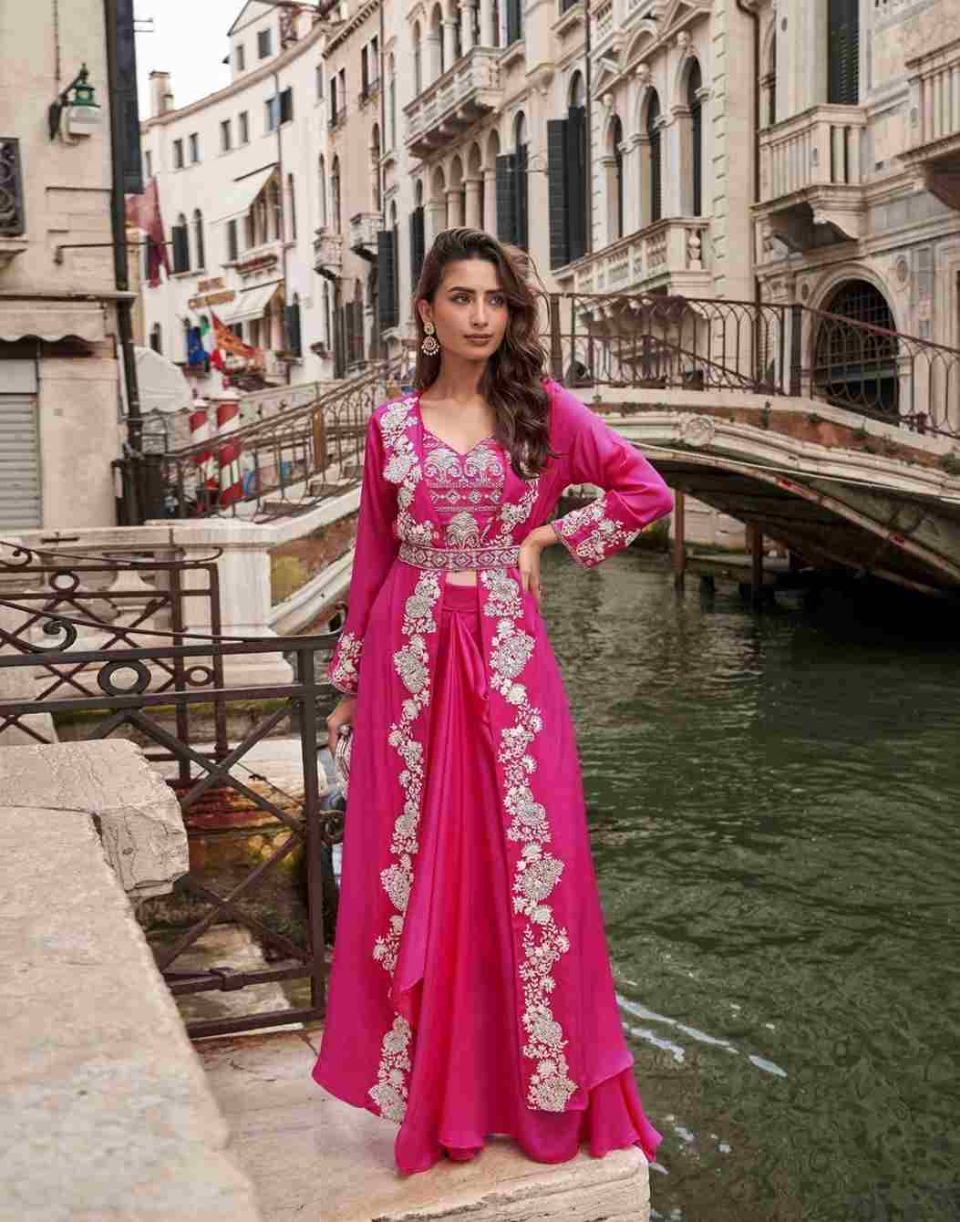 Melodi By Sayuri 10100 To 10104 Series Designer Beautiful Festive Collection Occasional Wear & Party Wear Chinnon Silk Crop Top With Bottom And Jacket At Wholesale Price