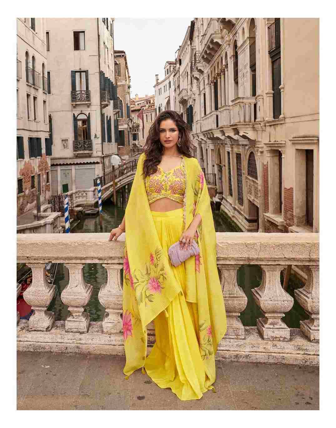 Melodi By Sayuri 10100 To 10104 Series Designer Beautiful Festive Collection Occasional Wear & Party Wear Chinnon Silk Crop Top With Bottom And Jacket At Wholesale Price