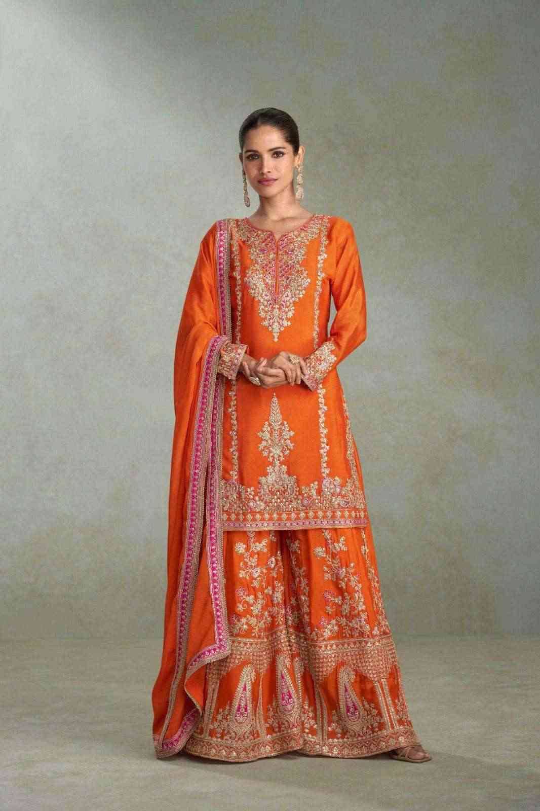 Vibhuti By Gulkayra Designer 7628-A To 7628-D Series Designer Sharara Suits Collection Beautiful Stylish Fancy Colorful Party Wear & Occasional Wear Chinnon Dresses At Wholesale Price