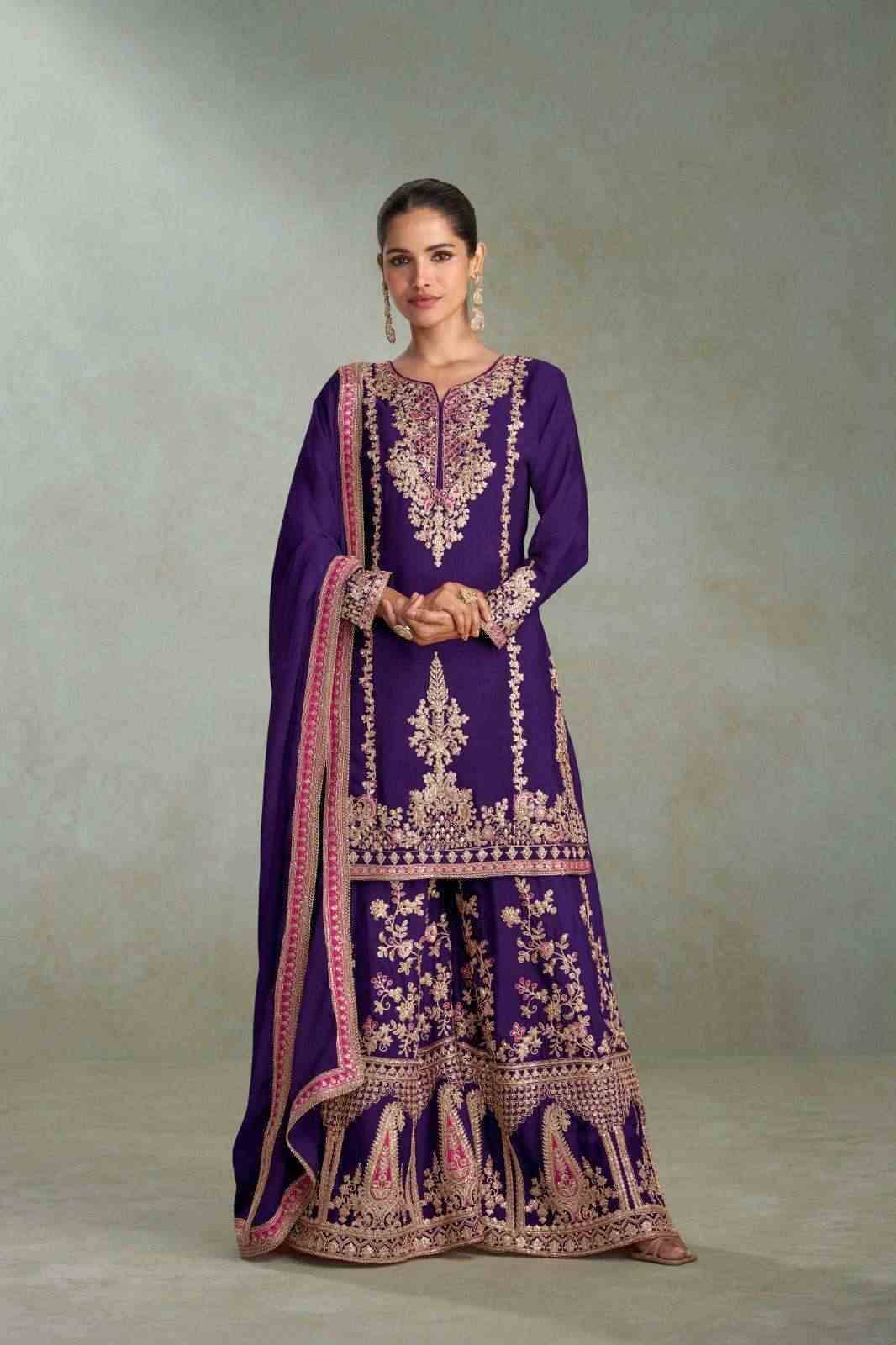 Vibhuti By Gulkayra Designer 7628-A To 7628-D Series Designer Sharara Suits Collection Beautiful Stylish Fancy Colorful Party Wear & Occasional Wear Chinnon Dresses At Wholesale Price