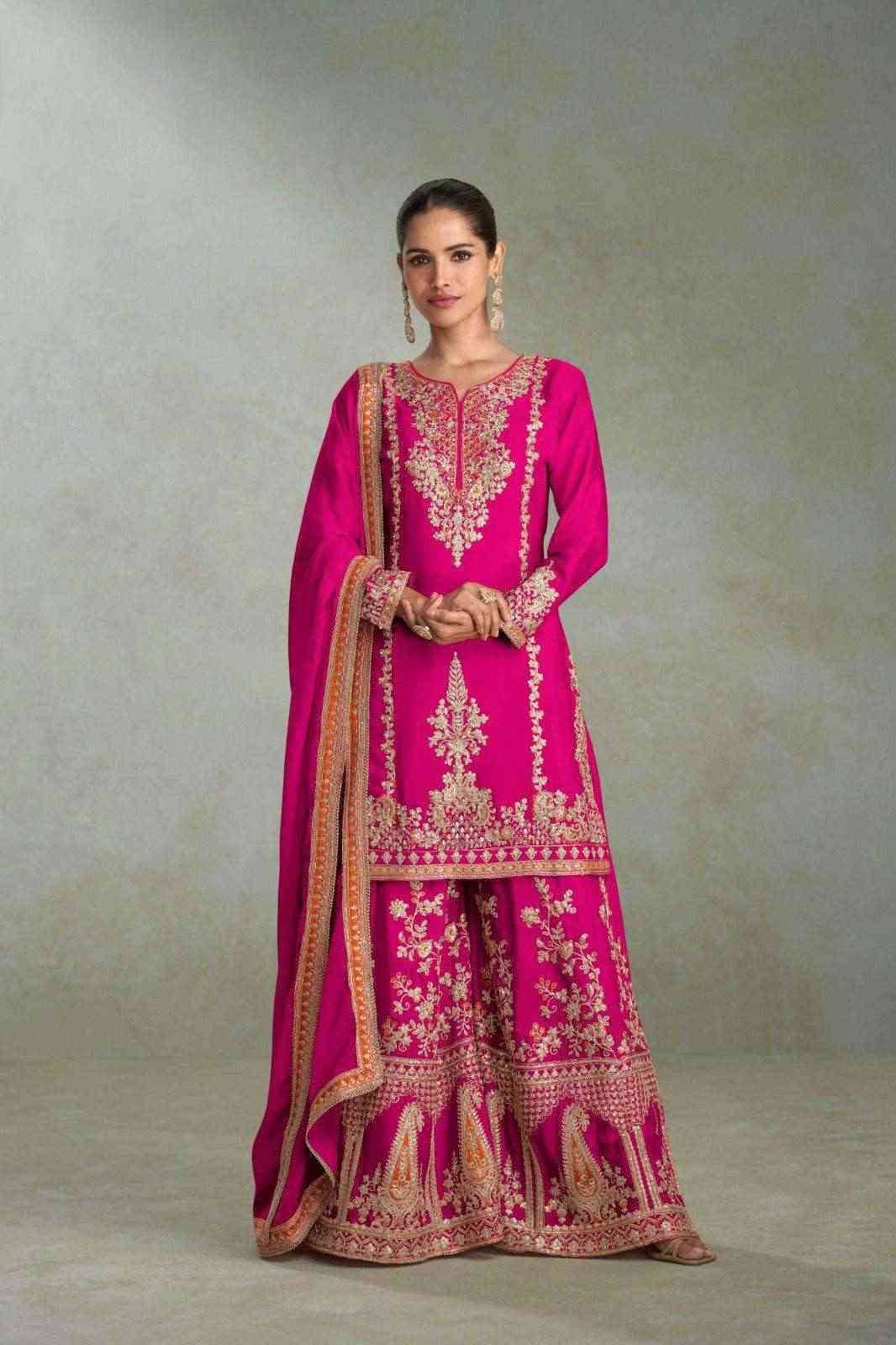Vibhuti By Gulkayra Designer 7628-A To 7628-D Series Designer Sharara Suits Collection Beautiful Stylish Fancy Colorful Party Wear & Occasional Wear Chinnon Dresses At Wholesale Price