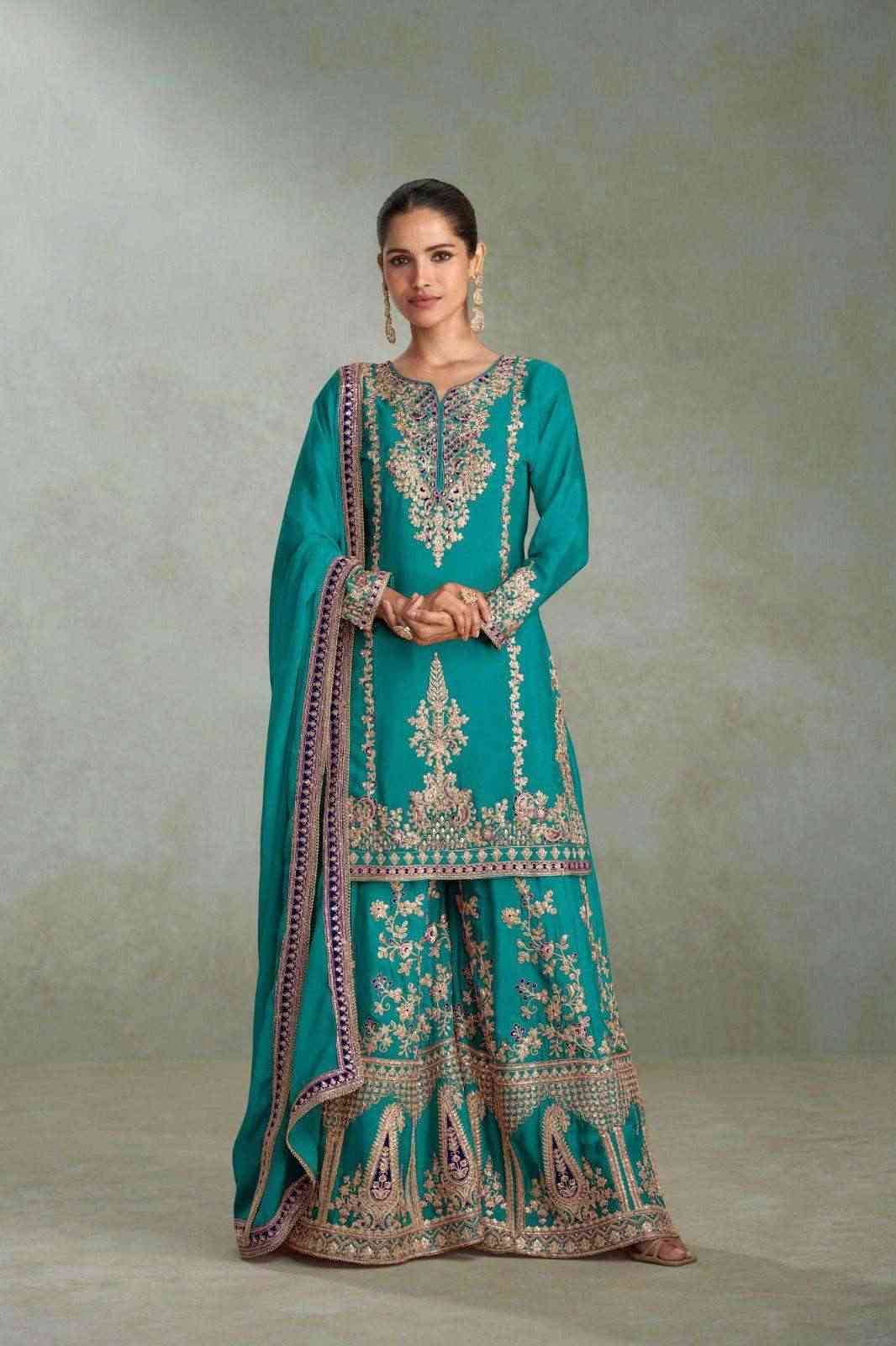 Vibhuti By Gulkayra Designer 7628-A To 7628-D Series Designer Sharara Suits Collection Beautiful Stylish Fancy Colorful Party Wear & Occasional Wear Chinnon Dresses At Wholesale Price