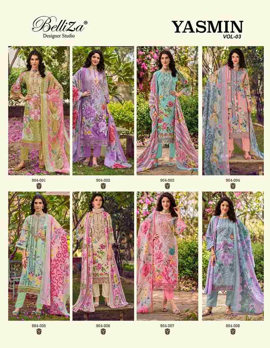 Yasmin Vol-3 By Belliza 904-001 To 904-008 Series Beautiful Suits Colorful Stylish Fancy Casual Wear & Ethnic Wear Pure Jam Cotton Dresses At Wholesale Price