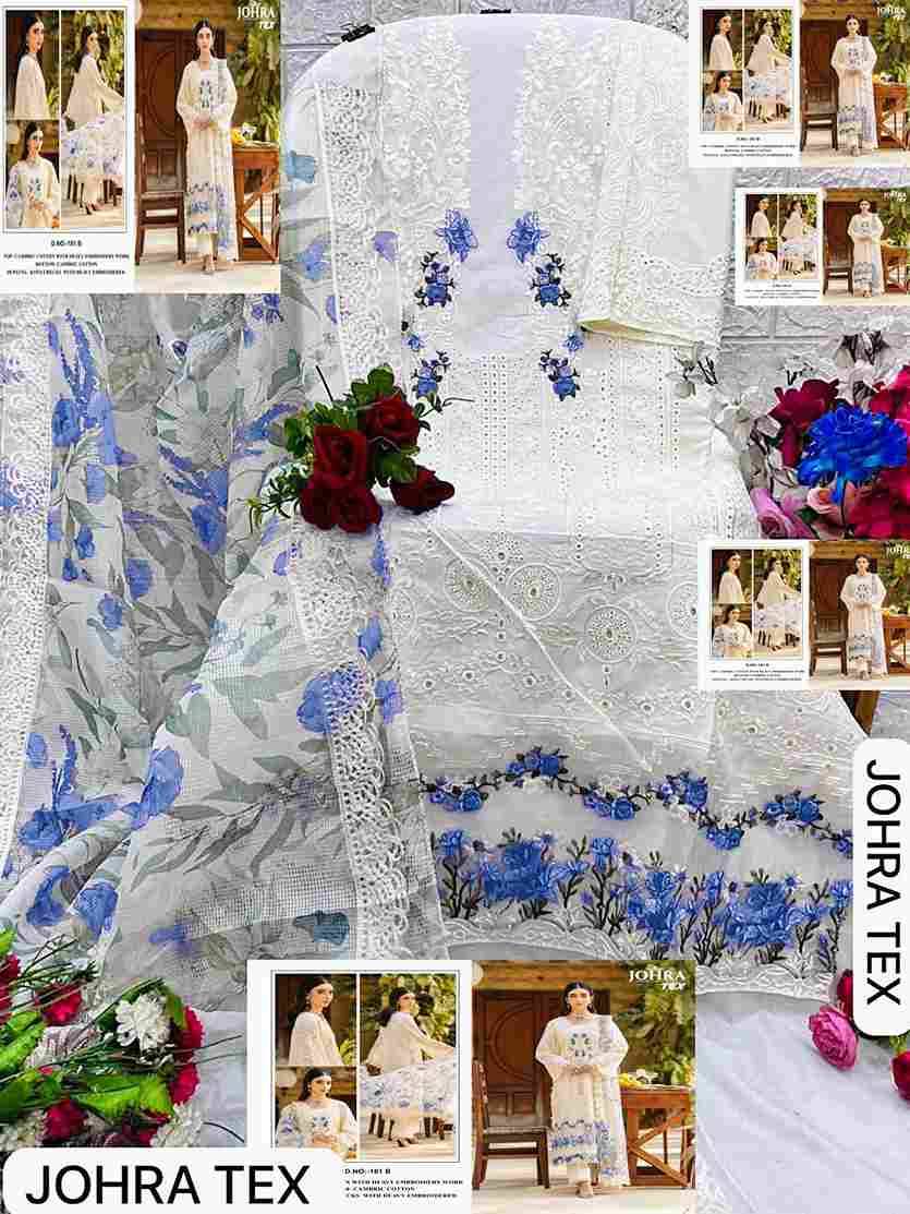 Johra Hit Design 181 Colours By Johra Tex 181-A To 181-B Series Beautiful Pakistani Suits Colorful Stylish Fancy Casual Wear & Ethnic Wear Cambric Cotton Embroidered Dresses At Wholesale Price