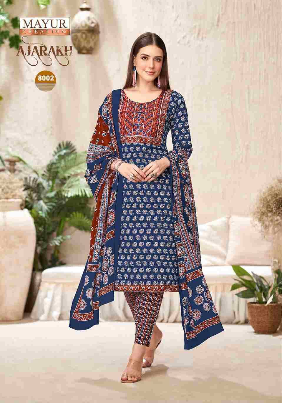 Ajarakh Vol-8 By Mayur Creation 8001 To 8010 Series Beautiful Festive Suits Stylish Fancy Colorful Casual Wear & Ethnic Wear Heavy Cotton Print Dresses At Wholesale Price