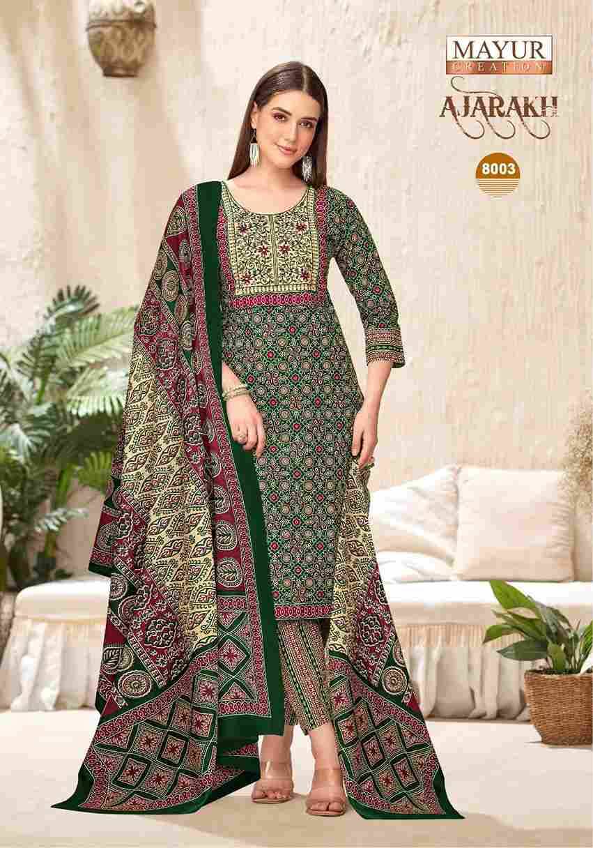 Ajarakh Vol-8 By Mayur Creation 8001 To 8010 Series Beautiful Festive Suits Stylish Fancy Colorful Casual Wear & Ethnic Wear Heavy Cotton Print Dresses At Wholesale Price