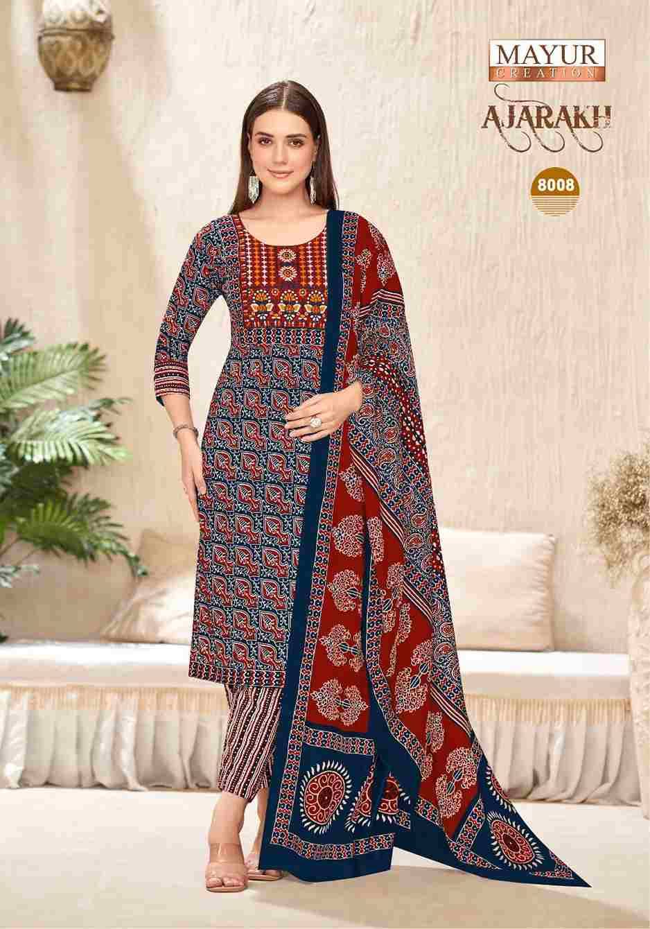 Ajarakh Vol-8 By Mayur Creation 8001 To 8010 Series Beautiful Festive Suits Stylish Fancy Colorful Casual Wear & Ethnic Wear Heavy Cotton Print Dresses At Wholesale Price