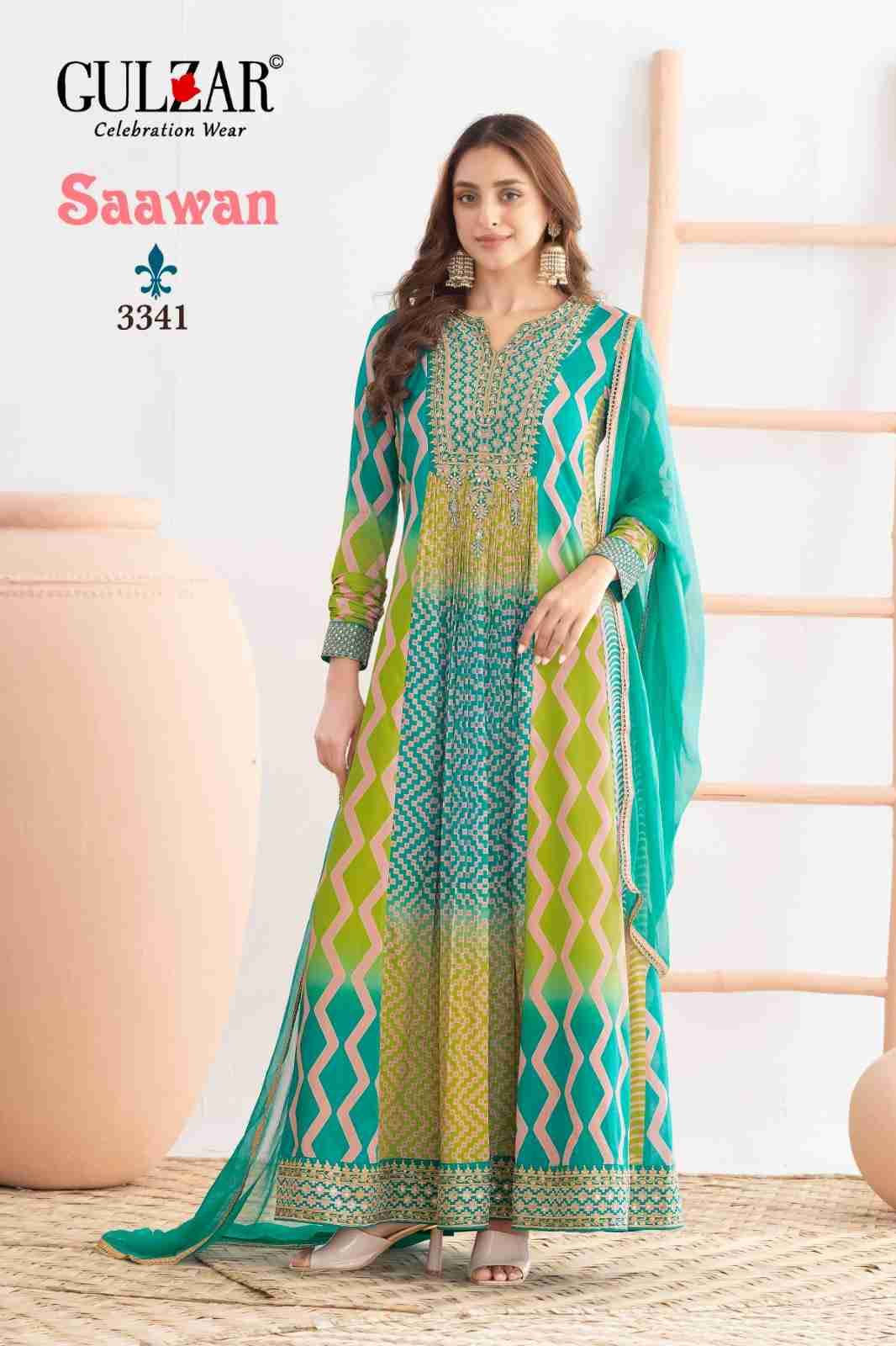 Saawan By Gulzar 3341 To 3343 Series Designer Stylish Fancy Colorful Beautiful Party Wear & Ethnic Wear Collection Premium Chinnon Gown With Bottom At Wholesale Price
