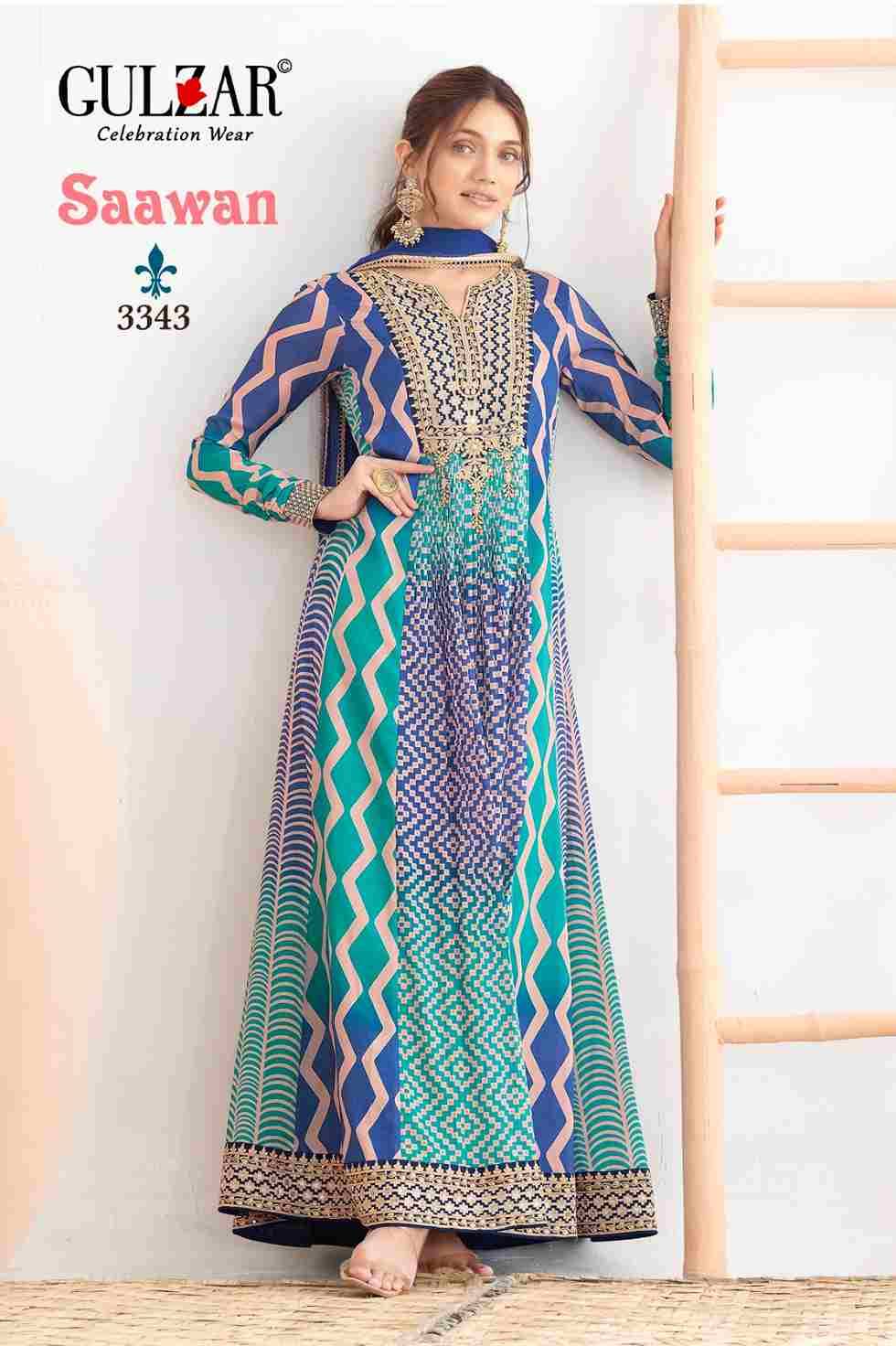 Saawan By Gulzar 3341 To 3343 Series Designer Stylish Fancy Colorful Beautiful Party Wear & Ethnic Wear Collection Premium Chinnon Gown With Bottom At Wholesale Price