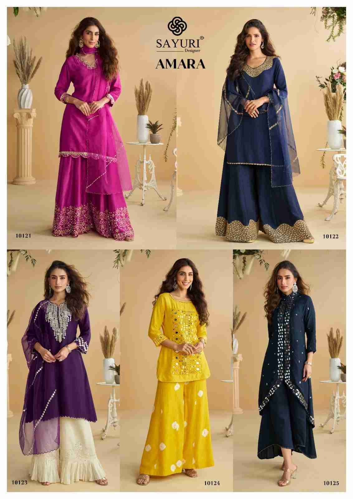 Amara By Sayuri 10121 To 10125 Series Beautiful Festive Suits Colorful Stylish Fancy Casual Wear & Ethnic Wear Simar Silk With Work Dresses At Wholesale Price
