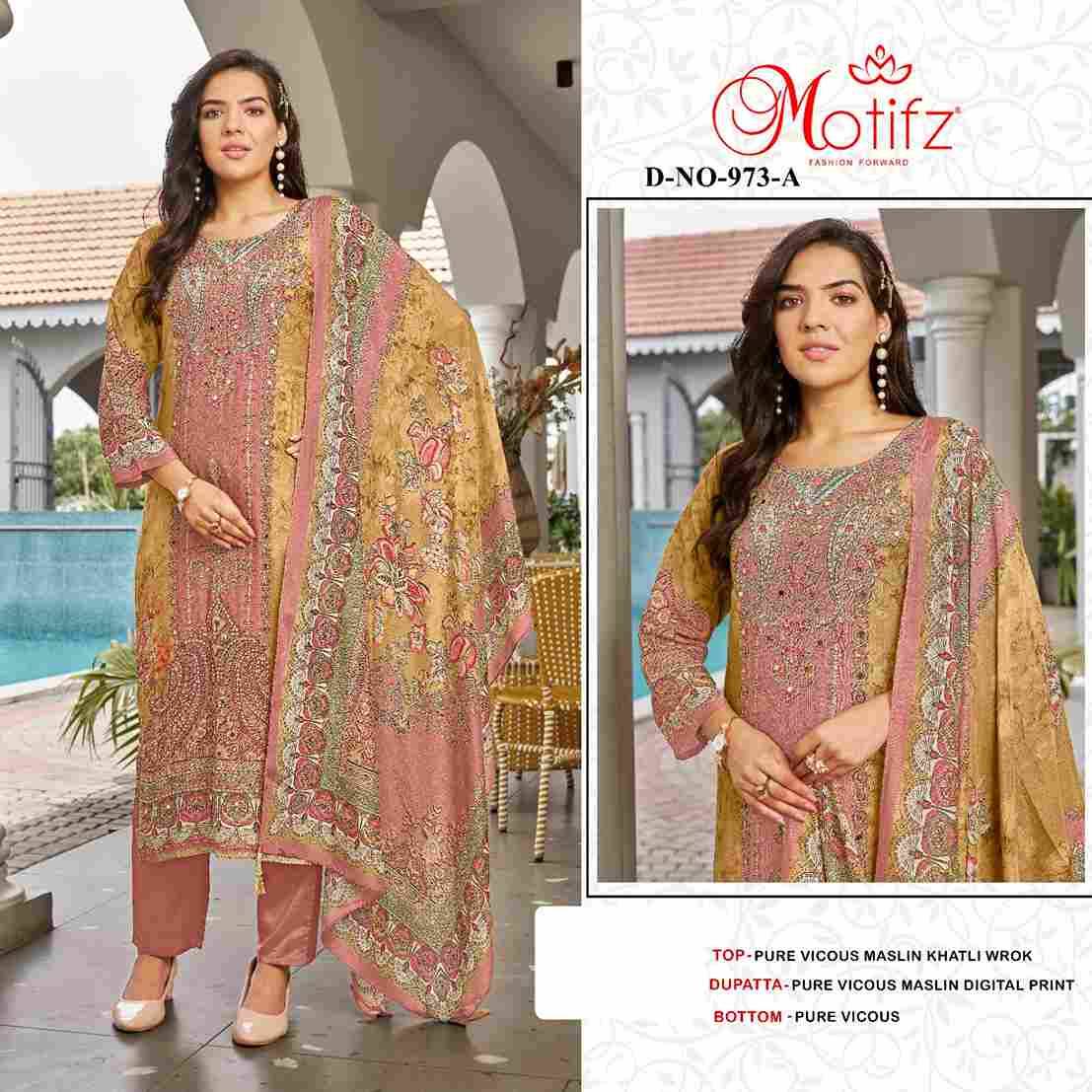 Motifz Hit Design 973 Colours By Motifz 973-A To 973-D Series Beautiful Pakistani Suits Colorful Stylish Fancy Casual Wear & Ethnic Wear Viscose Muslin Dresses At Wholesale Price