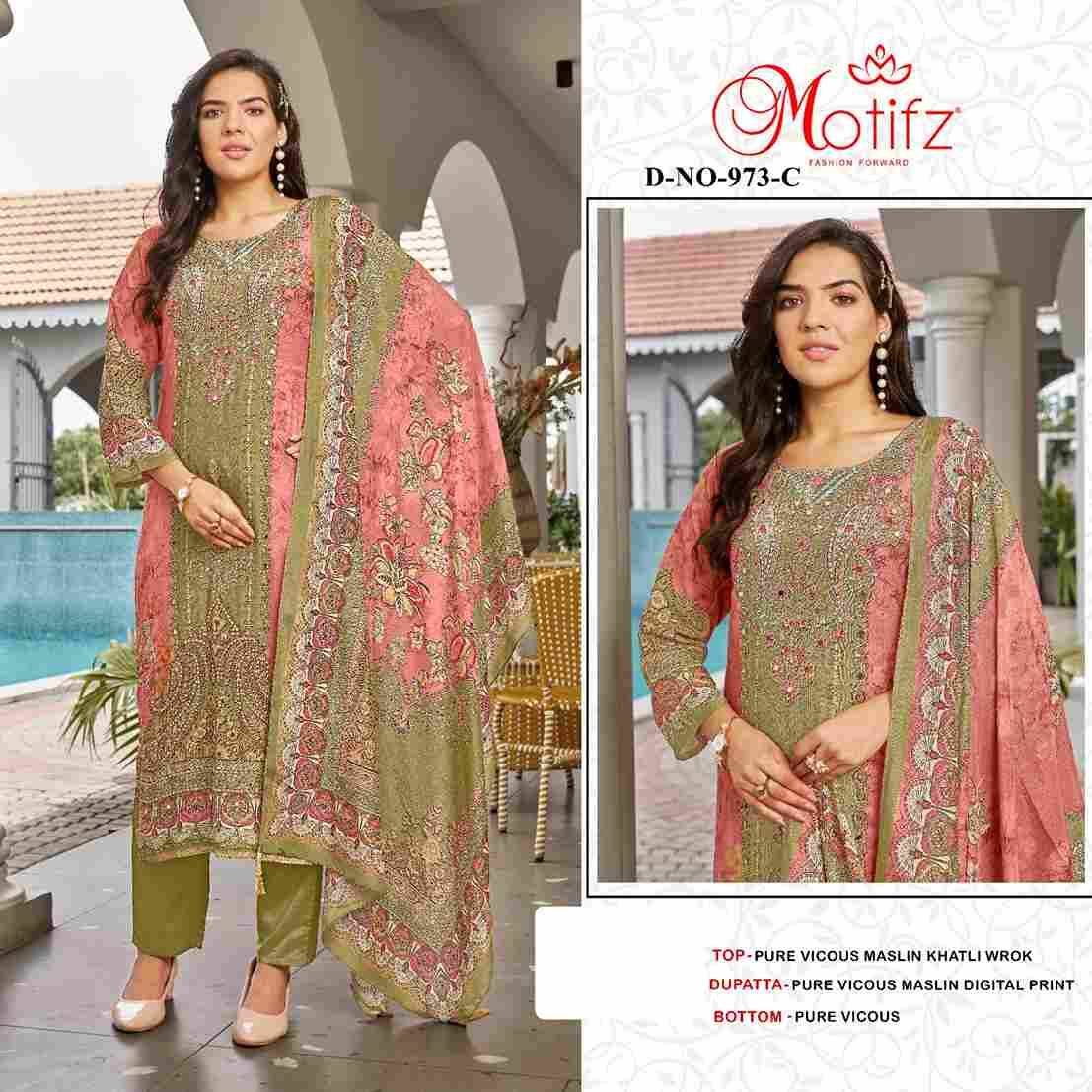Motifz Hit Design 973 Colours By Motifz 973-A To 973-D Series Beautiful Pakistani Suits Colorful Stylish Fancy Casual Wear & Ethnic Wear Viscose Muslin Dresses At Wholesale Price