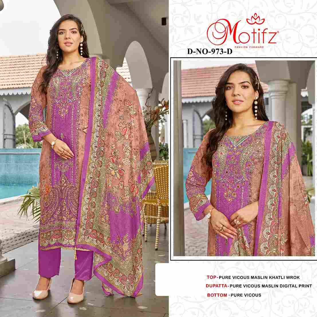 Motifz Hit Design 973 Colours By Motifz 973-A To 973-D Series Beautiful Pakistani Suits Colorful Stylish Fancy Casual Wear & Ethnic Wear Viscose Muslin Dresses At Wholesale Price