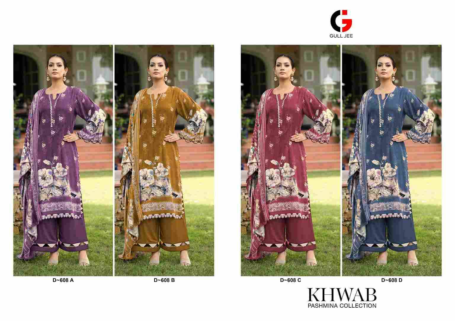 Khwab By Gull Jee 608-A To 608-D Series Beautiful Festive Suits Colorful Stylish Fancy Casual Wear & Ethnic Wear Viscose Pashmina Embroidered Dresses At Wholesale Price