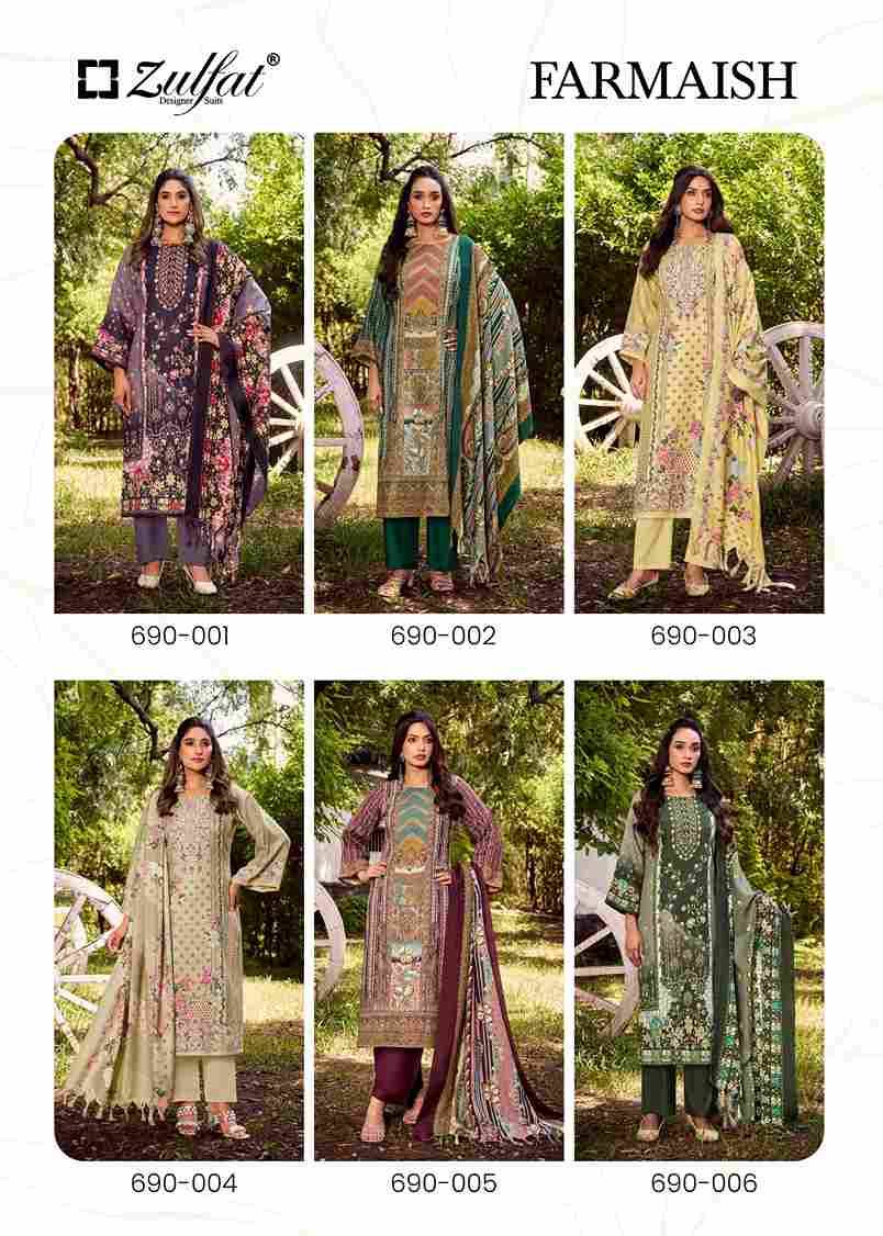 Farmaish By Zulfat 690-001 To 690-006 Series Beautiful Festive Suits Stylish Fancy Colorful Casual Wear & Ethnic Wear Pure Pashmina Print Dresses At Wholesale Price
