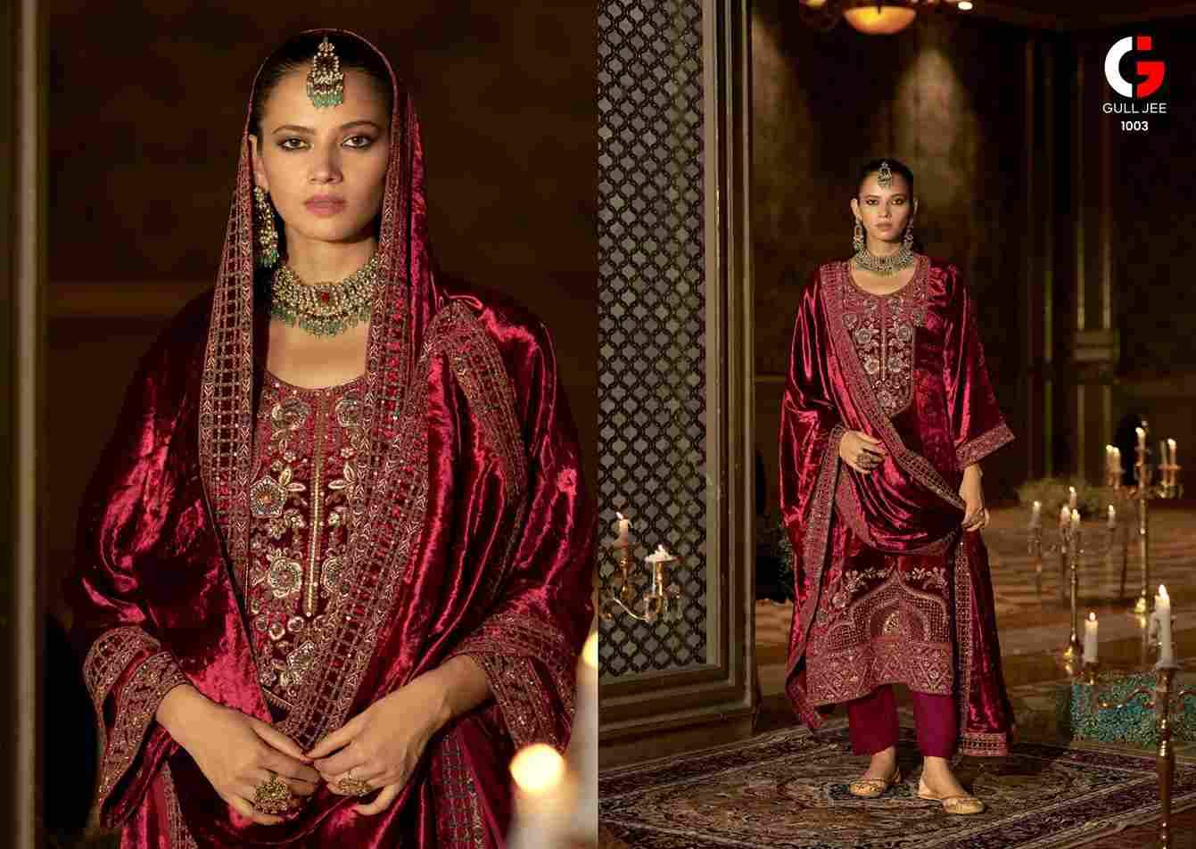 Qurb By Gull Jee 1001 To 1006 Series Beautiful Festive Suits Colorful Stylish Fancy Casual Wear & Ethnic Wear Pure Velvet Embroidered Dresses At Wholesale Price