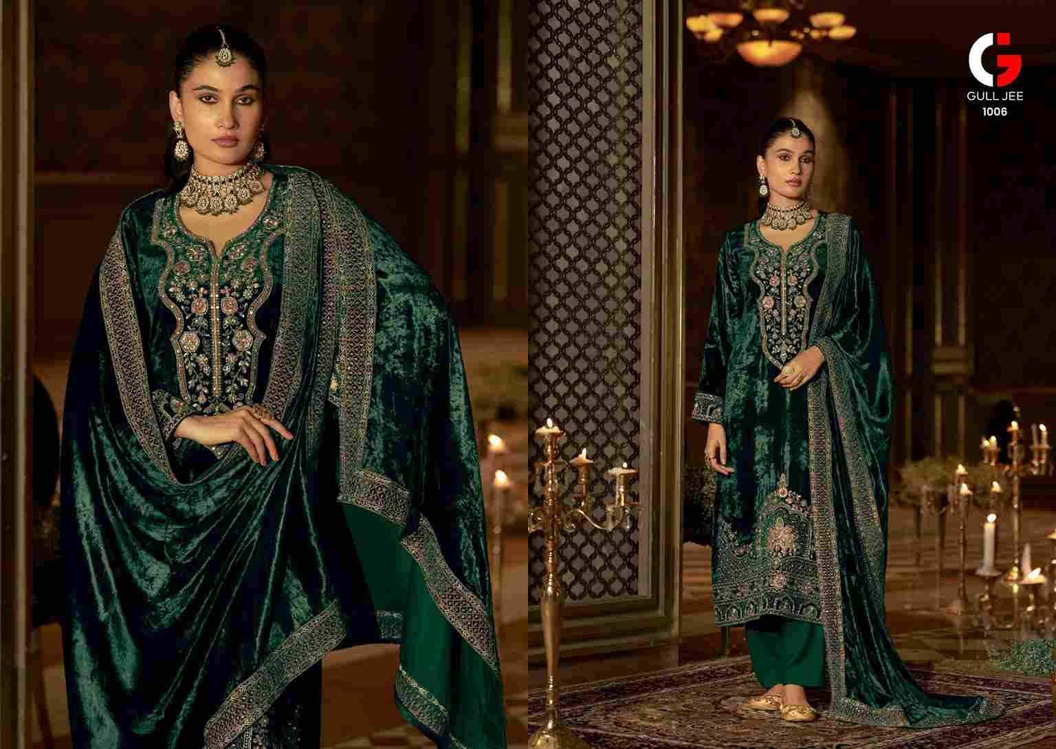 Qurb By Gull Jee 1001 To 1006 Series Beautiful Festive Suits Colorful Stylish Fancy Casual Wear & Ethnic Wear Pure Velvet Embroidered Dresses At Wholesale Price
