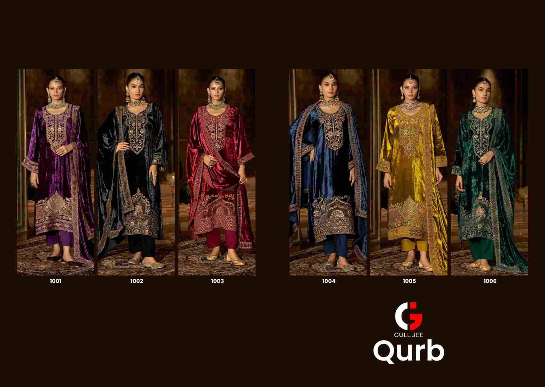 Qurb By Gull Jee 1001 To 1006 Series Beautiful Festive Suits Colorful Stylish Fancy Casual Wear & Ethnic Wear Pure Velvet Embroidered Dresses At Wholesale Price