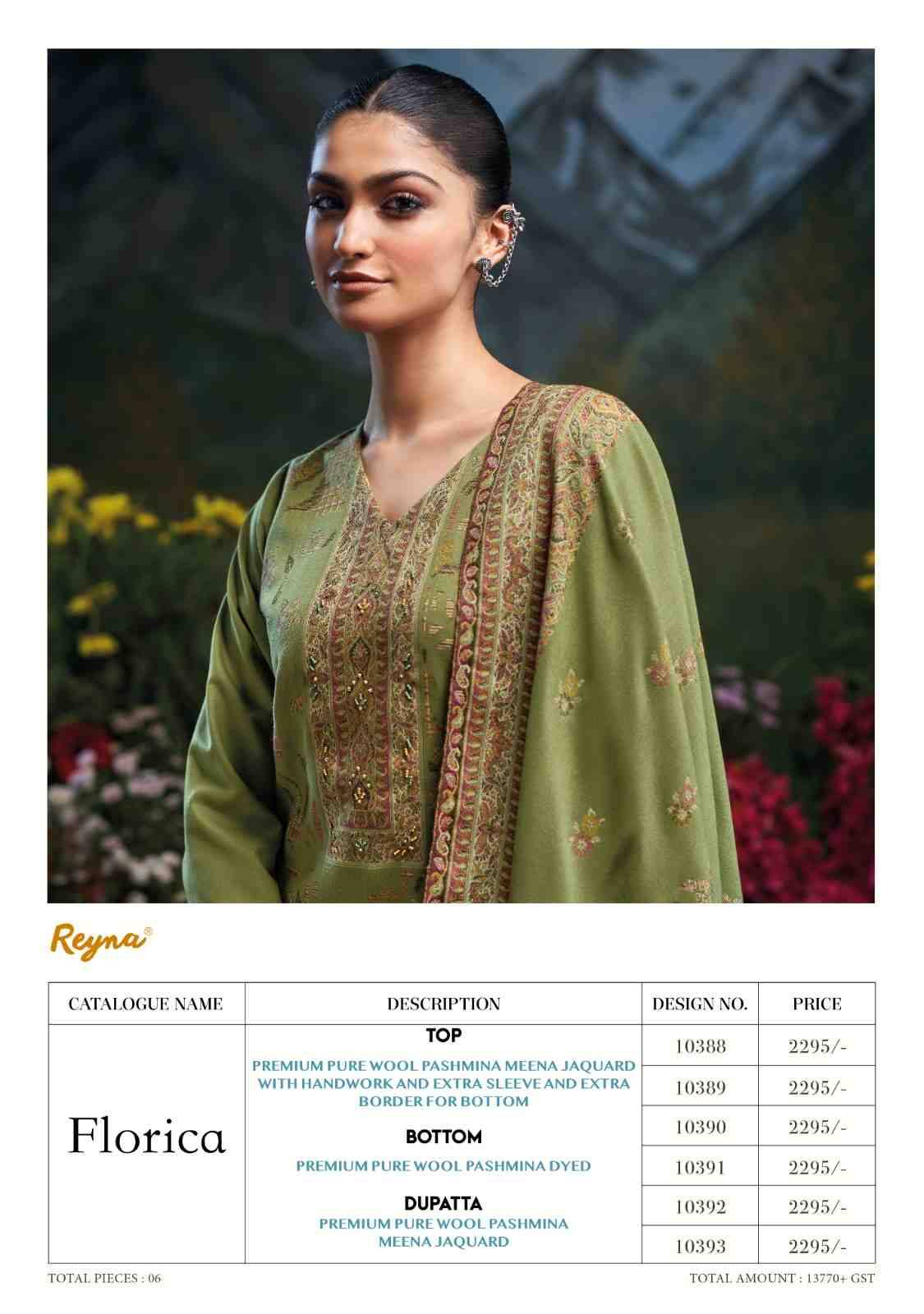 Florica By Reyna 10388 To 10393 Series Beautiful Festive Suits Colorful Stylish Fancy Casual Wear & Ethnic Wear Pure Pashmina Jacquard Dresses At Wholesale Price