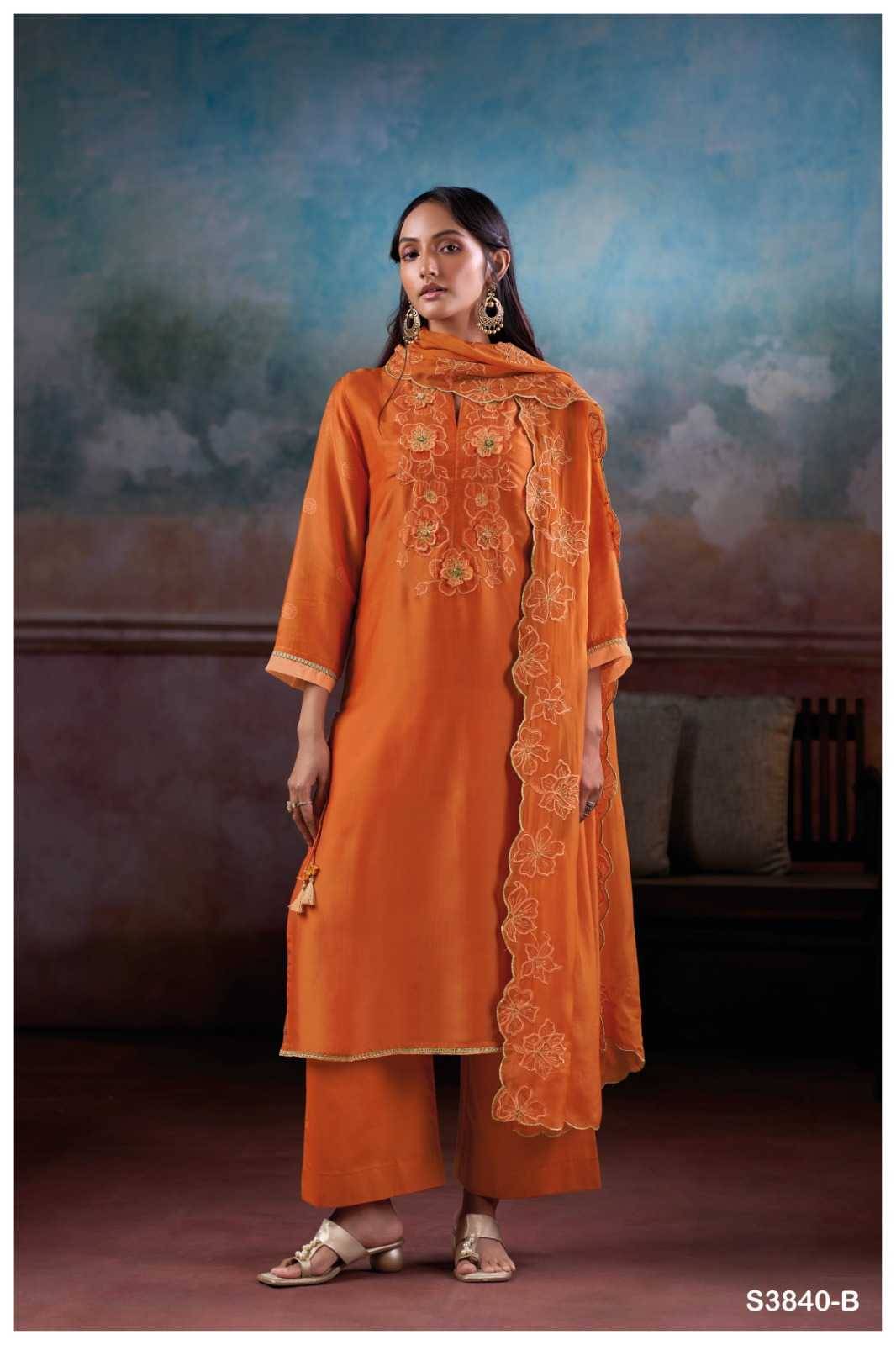 Jaelina-3840 By Ganga Fashion 3840-A To 3840-B Series Beautiful Festive Suits Stylish Colorful Fancy Casual Wear & Ethnic Wear Premium Bemberg Silk Satin Print Dresses At Wholesale Price