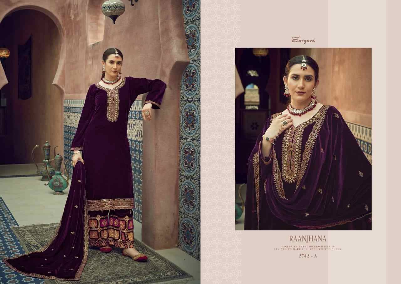 Raanjhna By Sargam Prints 2742-A To 2742-D Series Beautiful Festive Suits Stylish Fancy Colorful Casual Wear & Ethnic Wear Pure Velvet Dresses At Wholesale Price