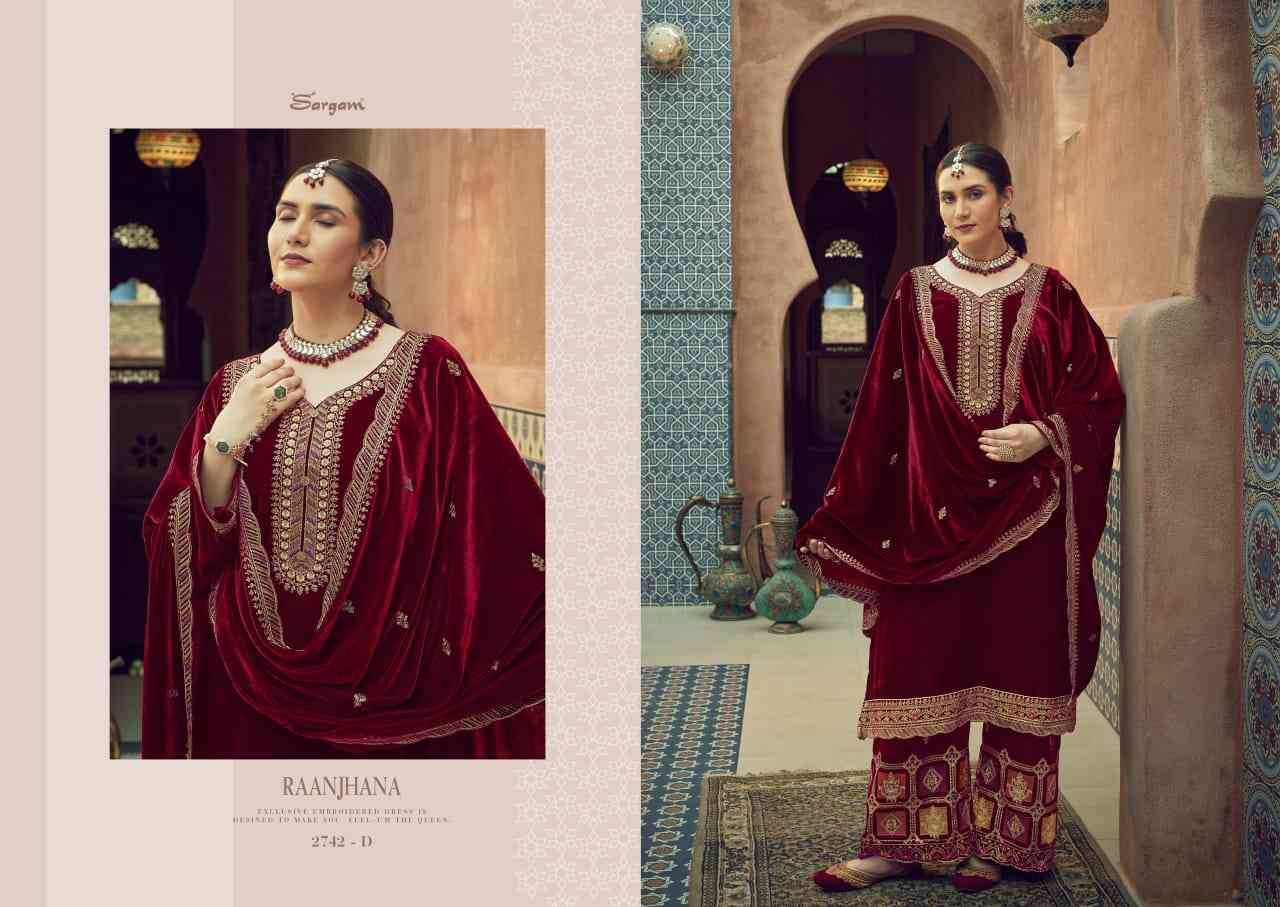 Raanjhna By Sargam Prints 2742-A To 2742-D Series Beautiful Festive Suits Stylish Fancy Colorful Casual Wear & Ethnic Wear Pure Velvet Dresses At Wholesale Price