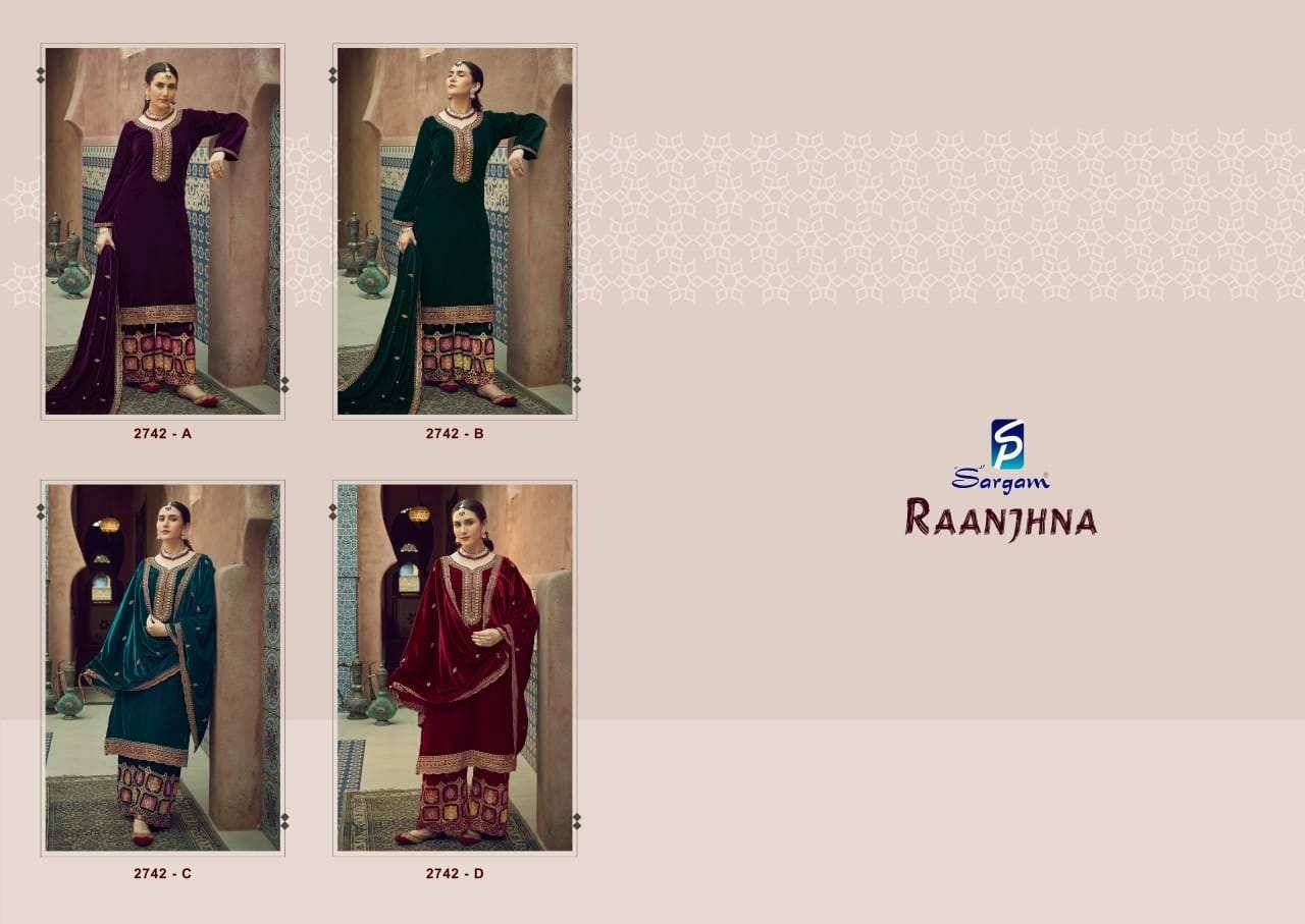 Raanjhna By Sargam Prints 2742-A To 2742-D Series Beautiful Festive Suits Stylish Fancy Colorful Casual Wear & Ethnic Wear Pure Velvet Dresses At Wholesale Price