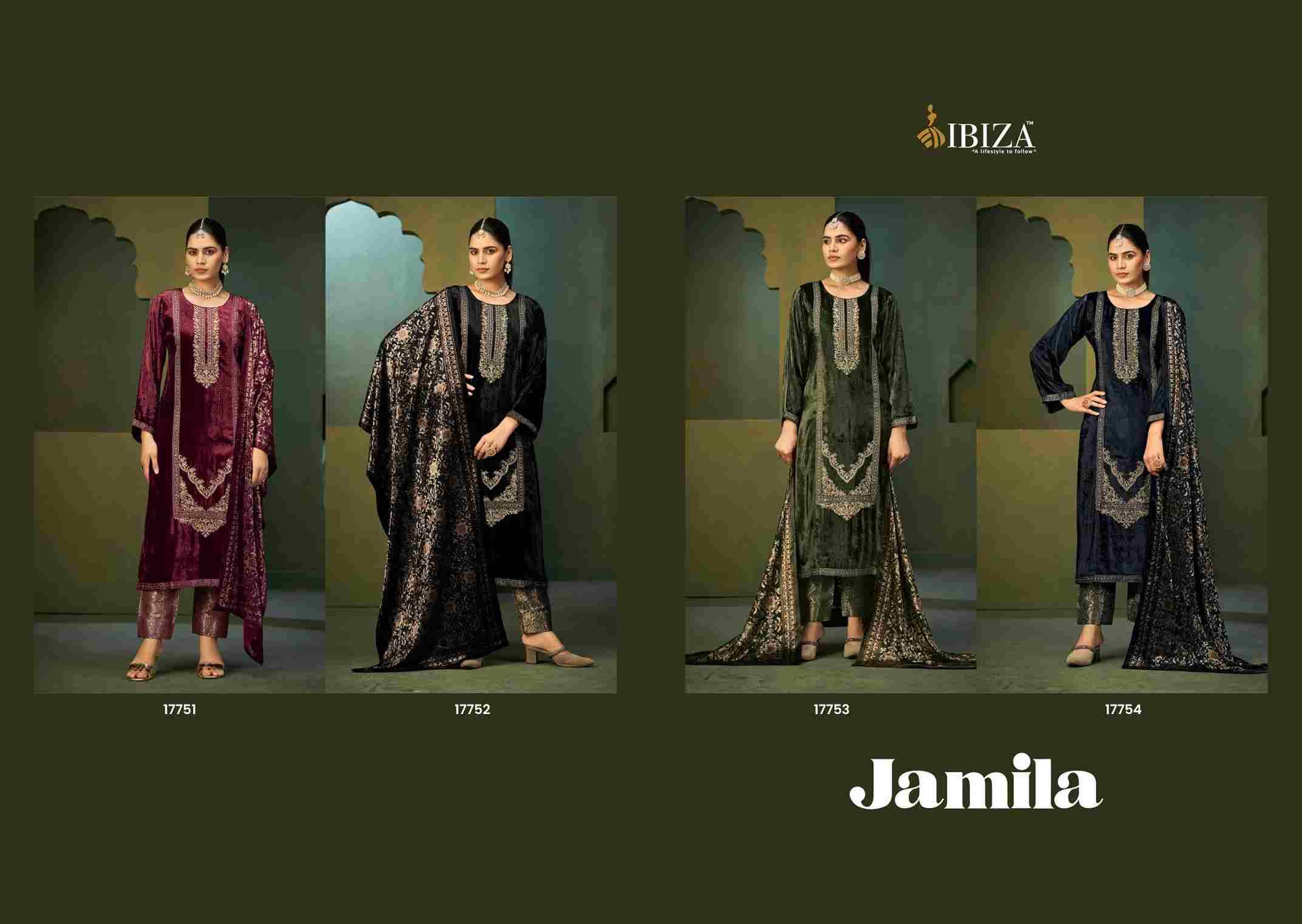 Jamila By Ibiza 17751 To 17754 Series Beautiful Festive Suits Colorful Stylish Fancy Casual Wear & Ethnic Wear Pure Viscose Velvet Dresses At Wholesale Price