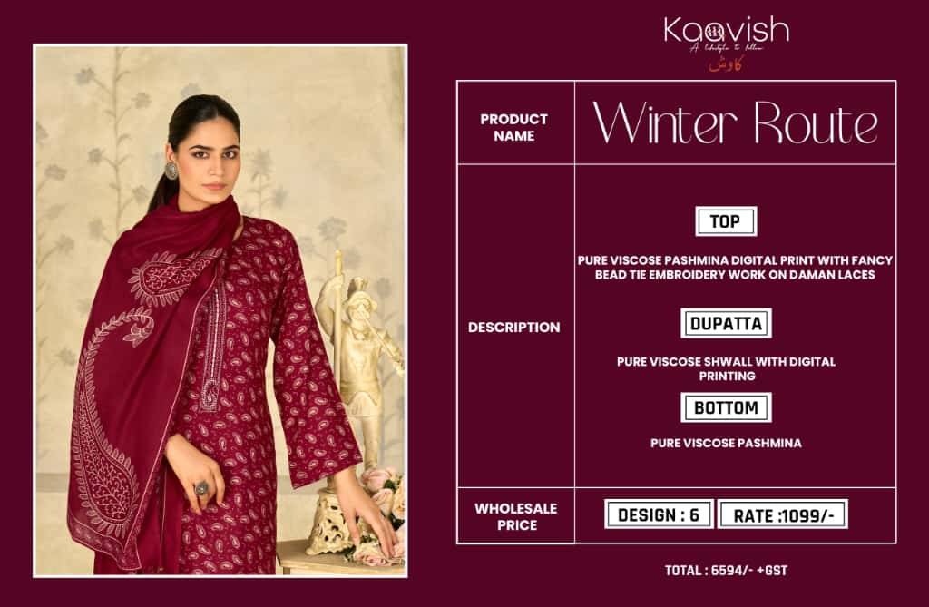 Winter Route By Kaavish 2061 To 2066 Series Beautiful Festive Suits Colorful Stylish Fancy Casual Wear & Ethnic Wear Pure Viscose Pashmina Dresses At Wholesale Price