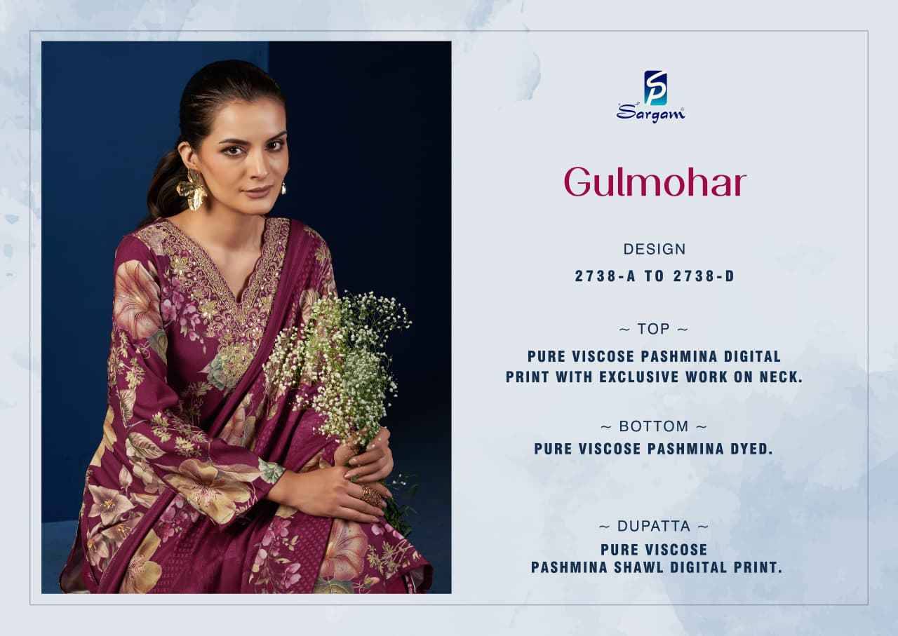 Gulmohar By Sargam Prints 2738-A To 2738-D Series Beautiful Festive Suits Stylish Fancy Colorful Casual Wear & Ethnic Wear Pure Viscose Pashmina Dresses At Wholesale Price