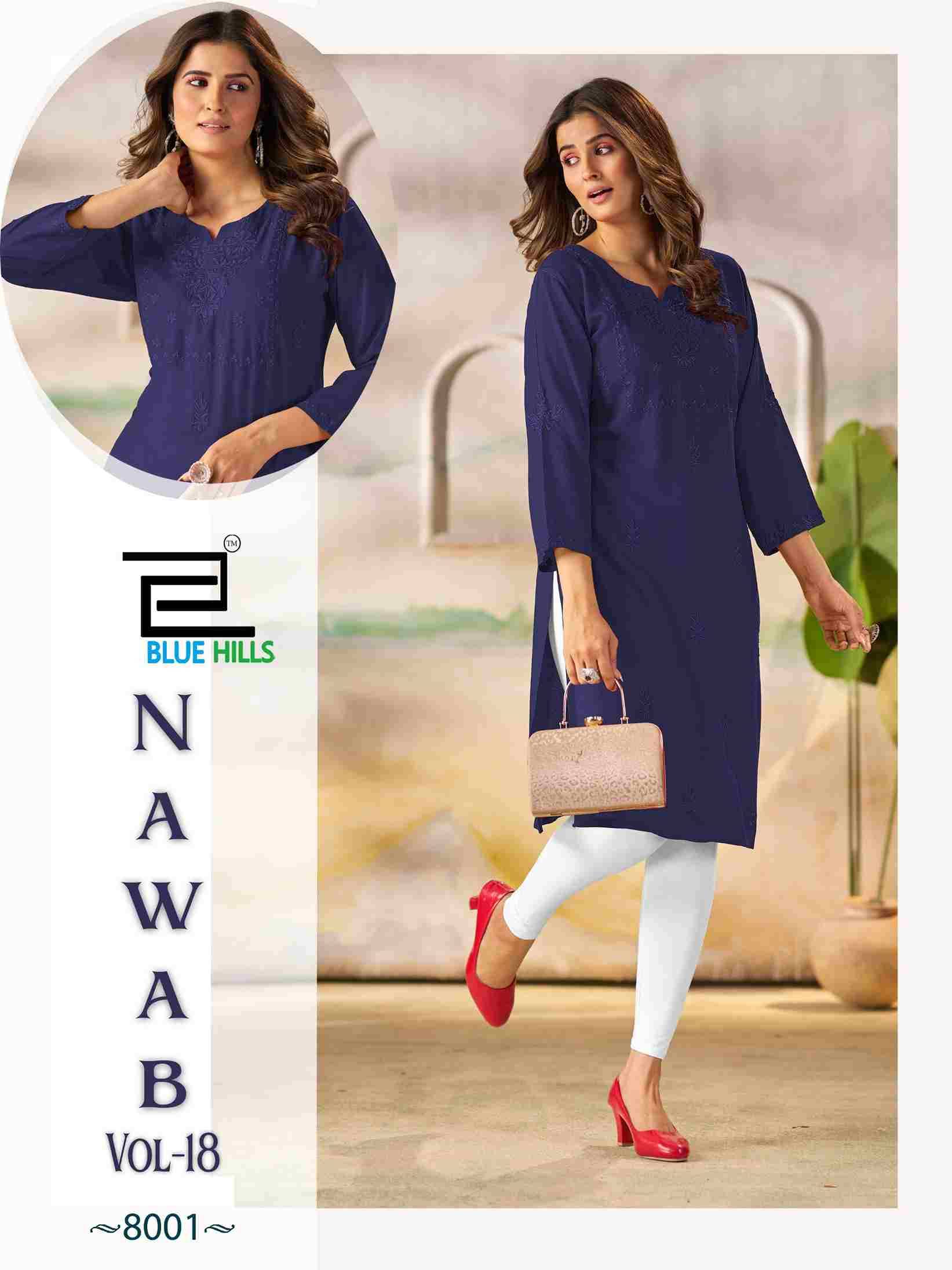 Nawab Vol-18 By Blue Hills 8001 To 8004 Series Designer Stylish Fancy Colorful Beautiful Party Wear & Ethnic Wear Collection Heavy Rayon Print Kurtis At Wholesale Price
