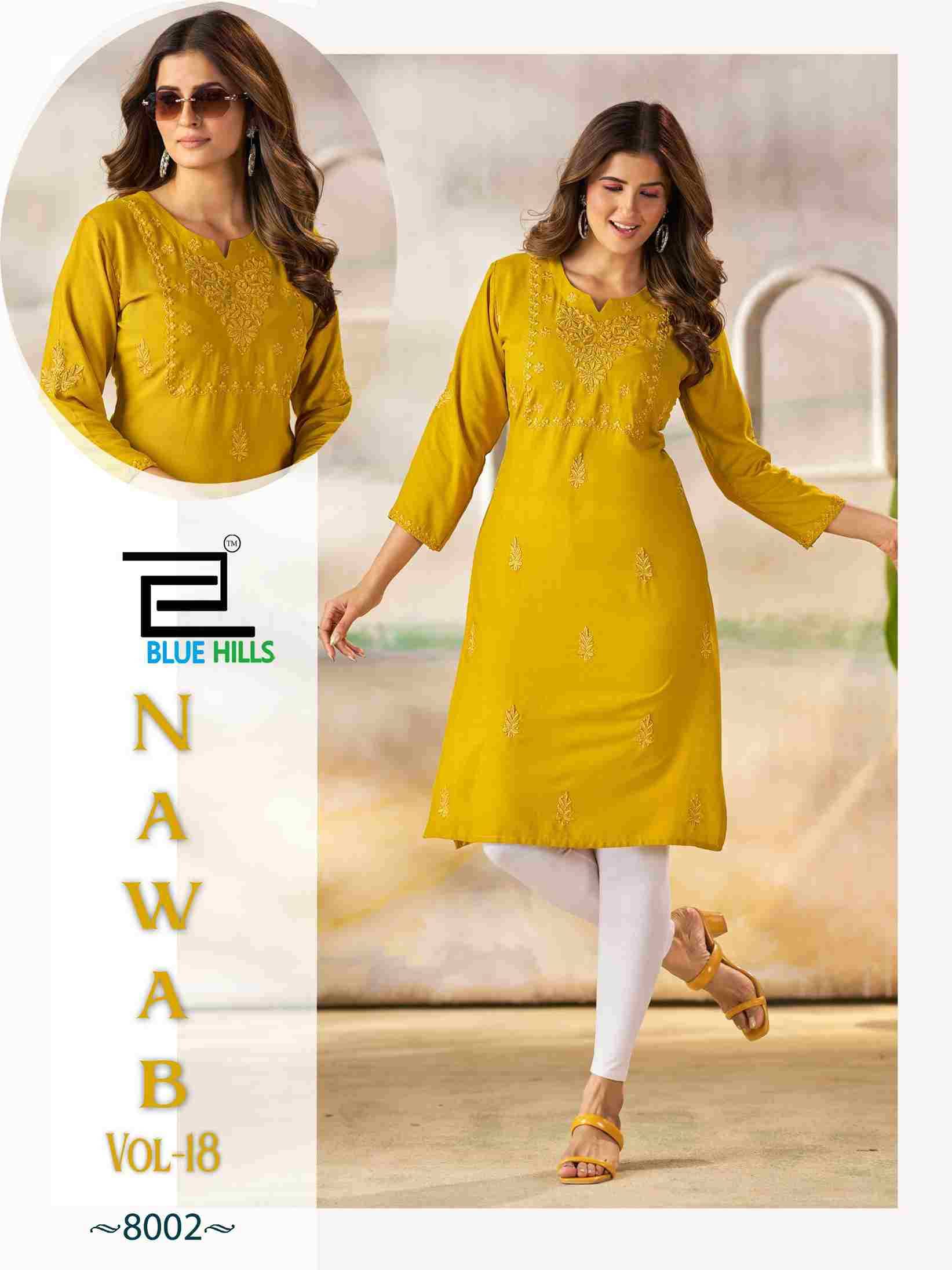 Nawab Vol-18 By Blue Hills 8001 To 8004 Series Designer Stylish Fancy Colorful Beautiful Party Wear & Ethnic Wear Collection Heavy Rayon Print Kurtis At Wholesale Price