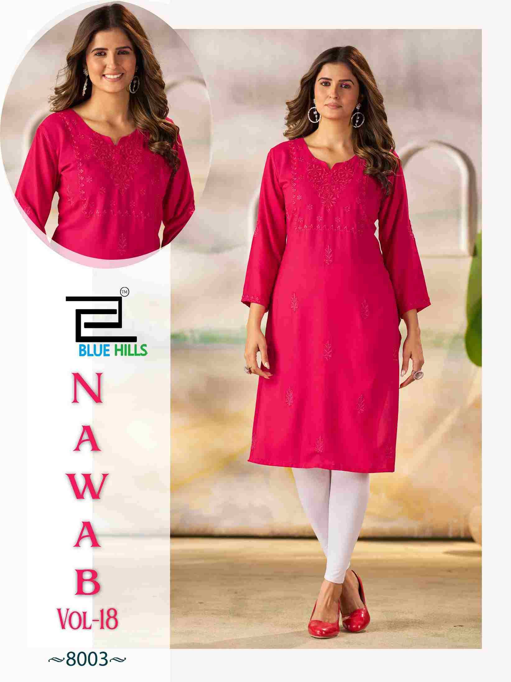 Nawab Vol-18 By Blue Hills 8001 To 8004 Series Designer Stylish Fancy Colorful Beautiful Party Wear & Ethnic Wear Collection Heavy Rayon Print Kurtis At Wholesale Price